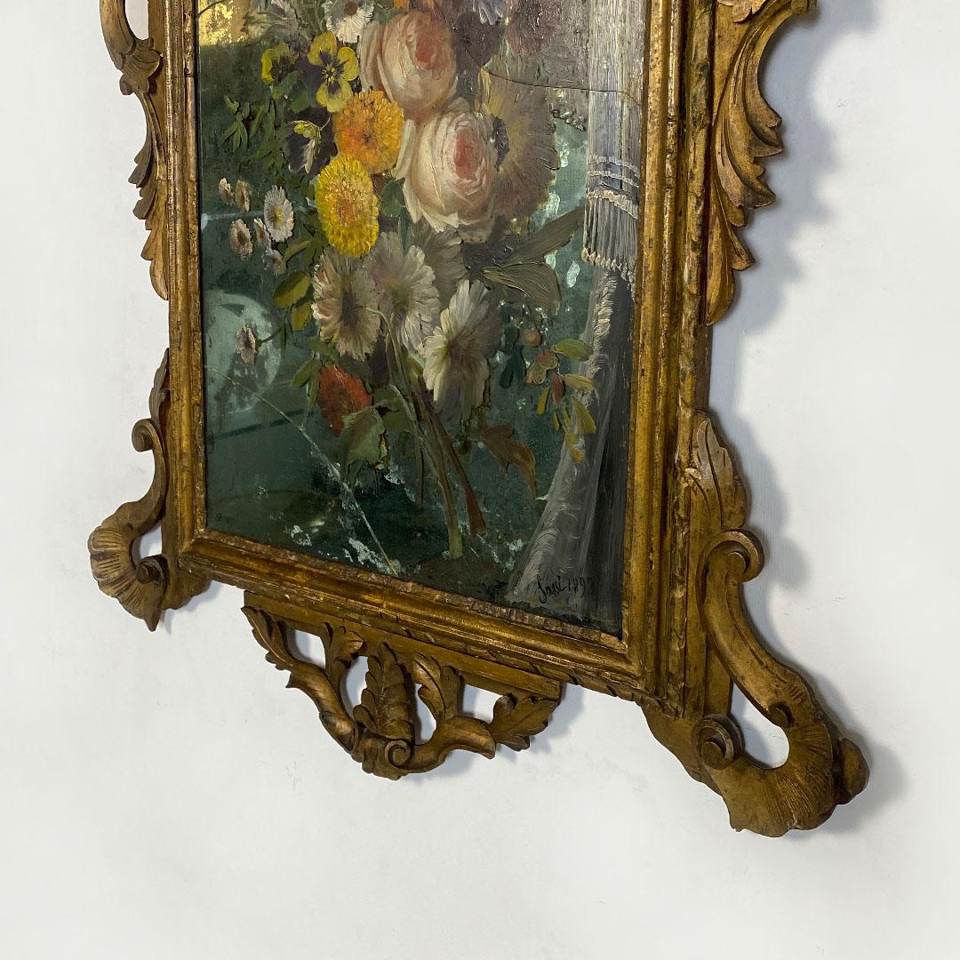 Late 18th Century Italian Baroque Decorative Mirror, Gilt Frame and Painted, Eighteenth Century