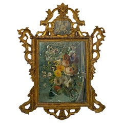 Italian Baroque Decorative Mirror, Gilt Frame and Painted, Eighteenth Century Italian Baroque Decorative Mirror, Gilt Frame and Painted, Eighteenth Century