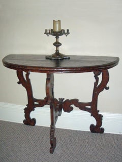 Italian Baroque Early 18th Century Demilune Walnut Console Table