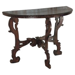 Italian Baroque Early 18th Century Demilune Walnut Console Table