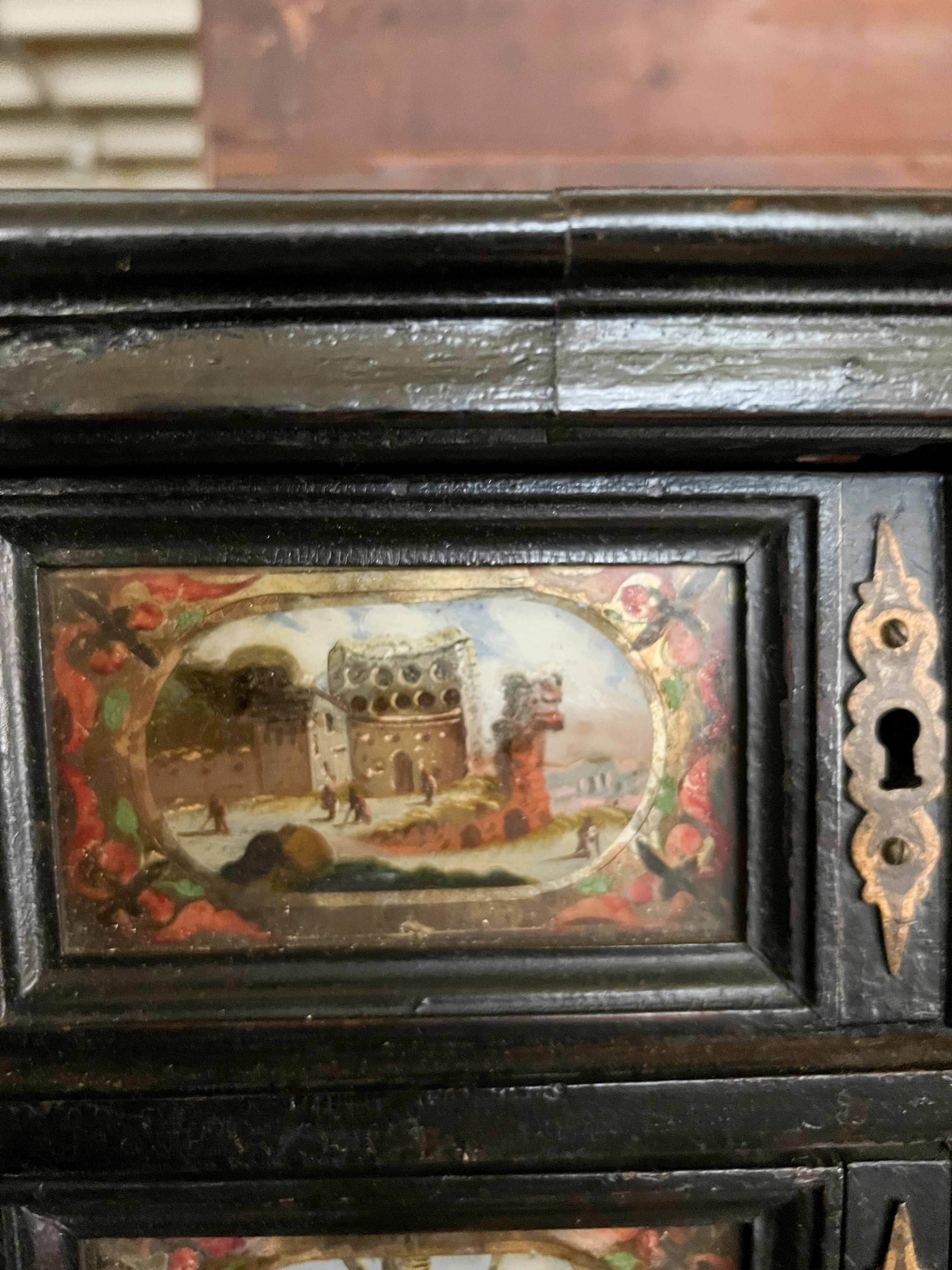 Italian Baroque Ebonized and Eglomise Bureau Cabinet For Sale 5