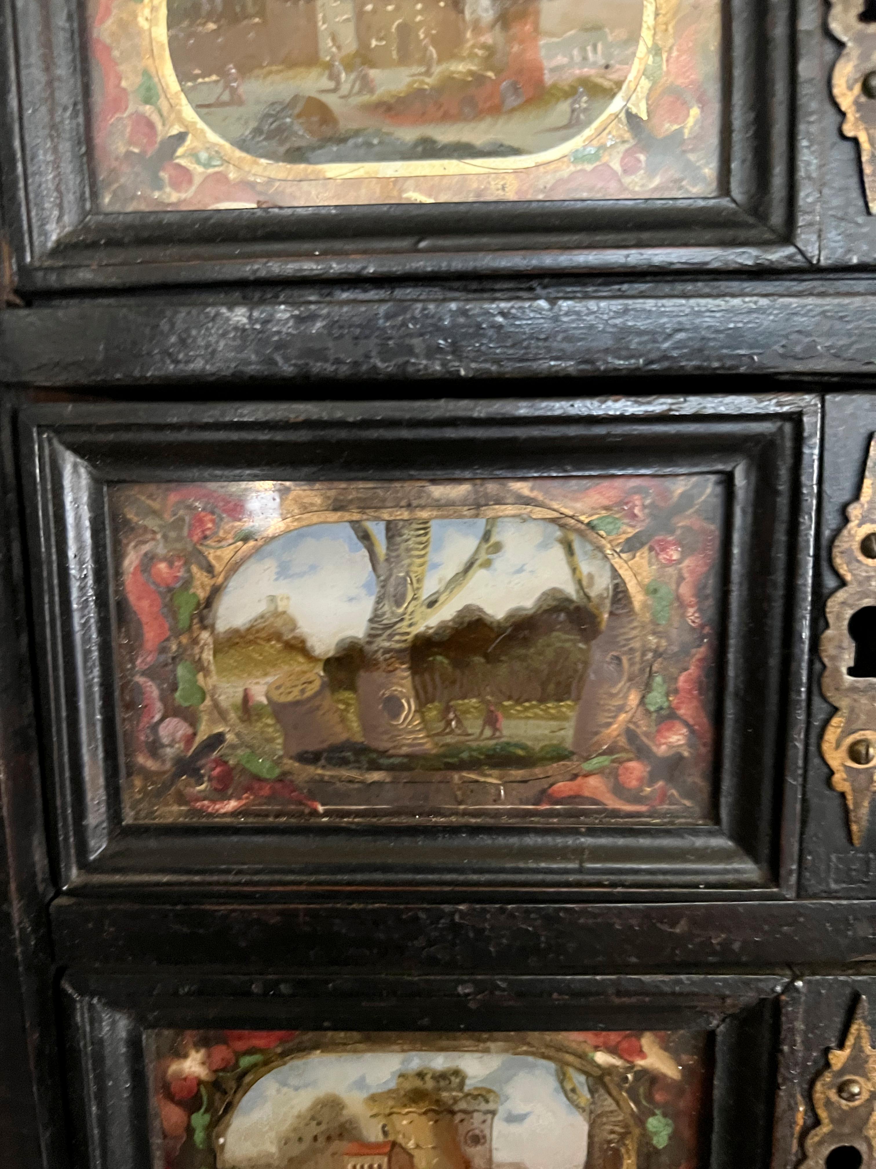 Italian Baroque Ebonized and Eglomise Bureau Cabinet For Sale 7