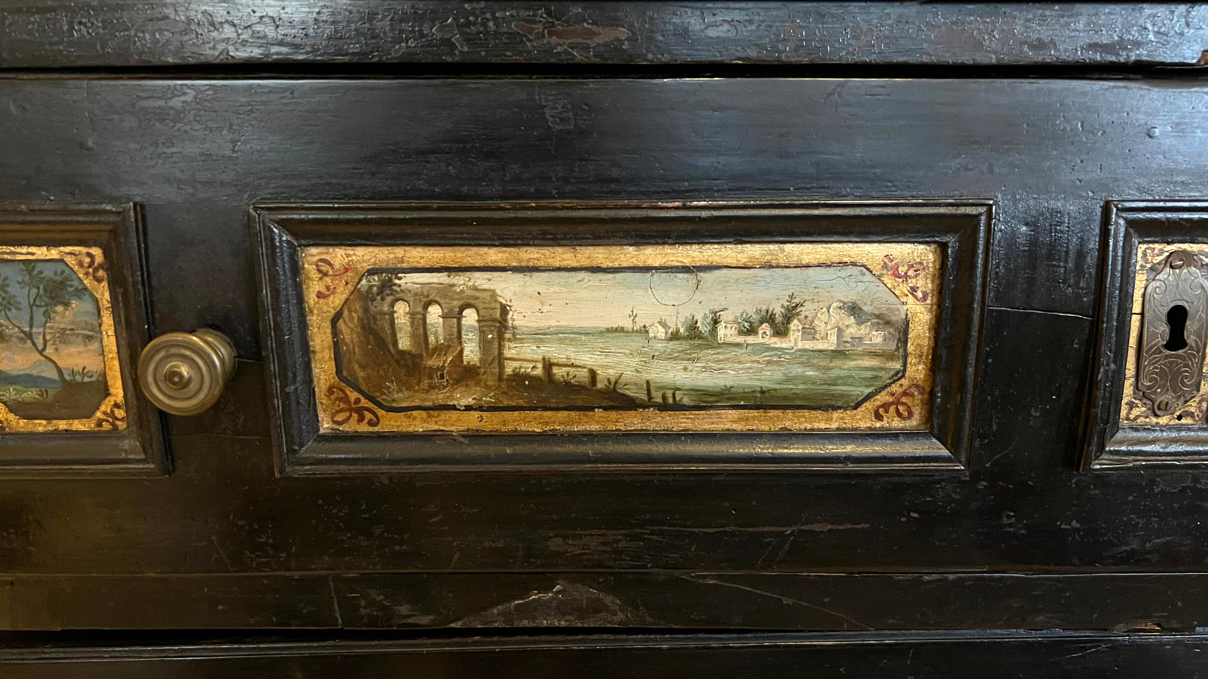 Italian Baroque Ebonized and Eglomise Bureau Cabinet For Sale 12