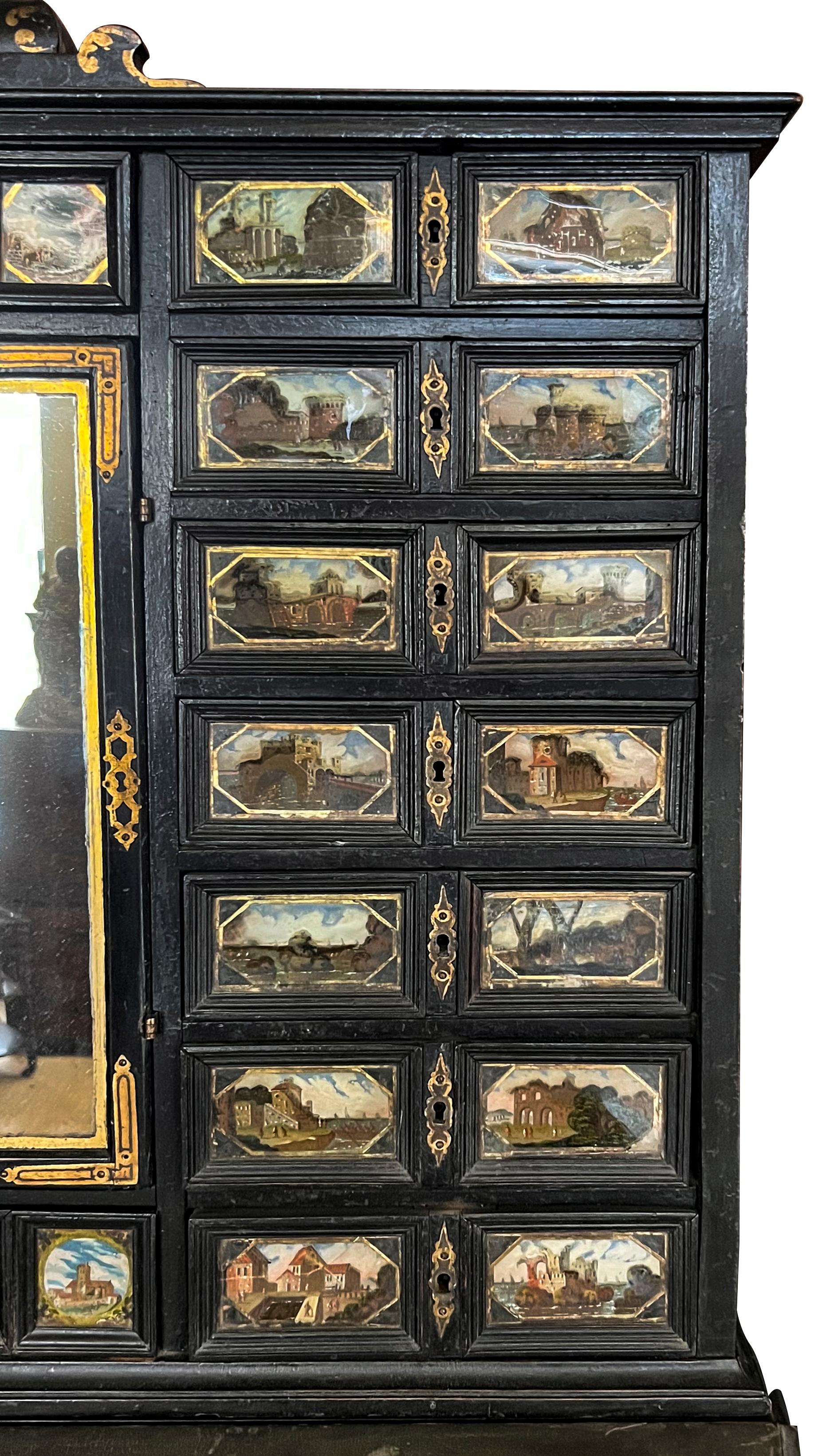 Italian Baroque Ebonized and Eglomise Bureau Cabinet In Good Condition For Sale In Essex, MA