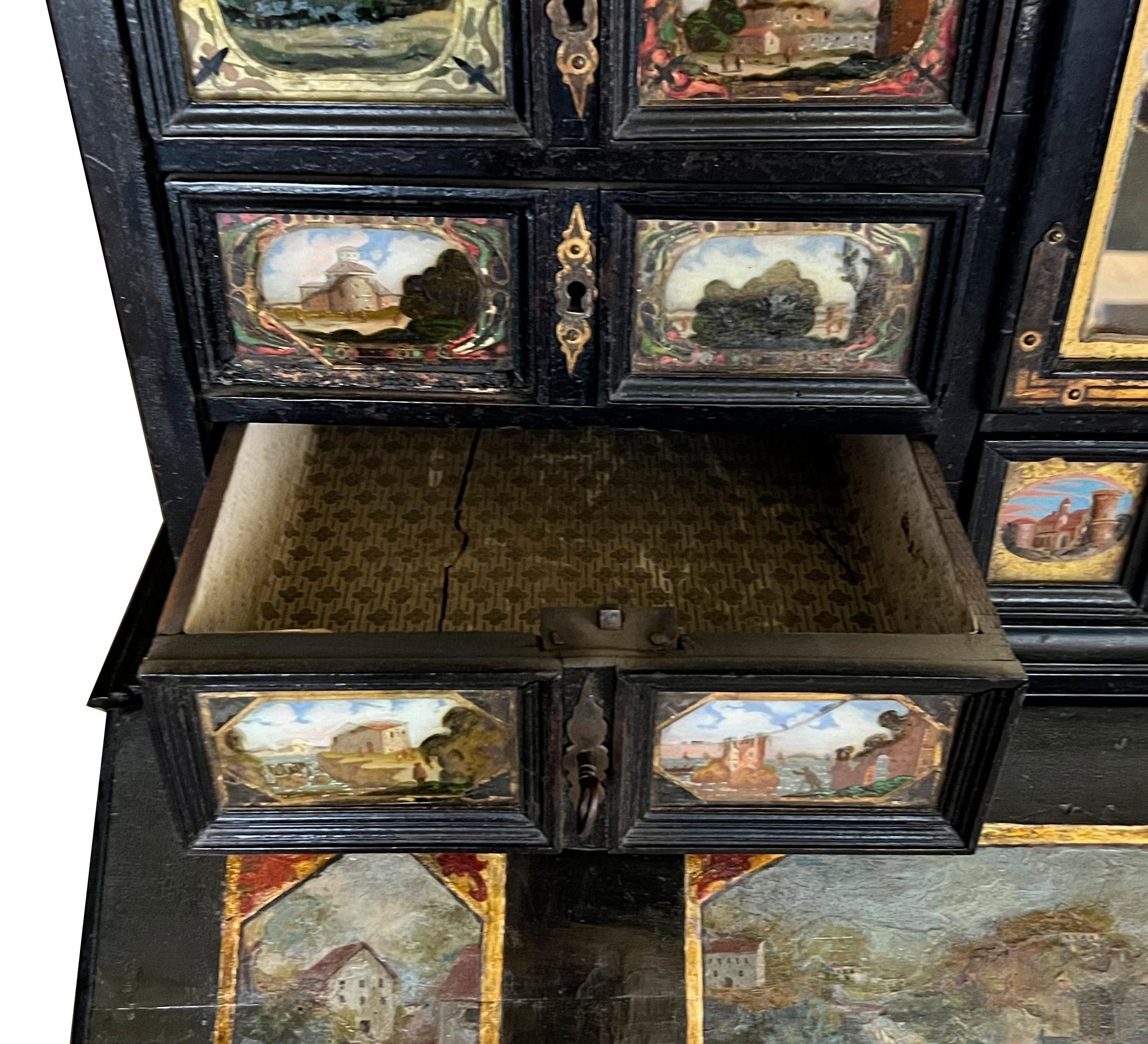Italian Baroque Ebonized and Eglomise Bureau Cabinet For Sale 2