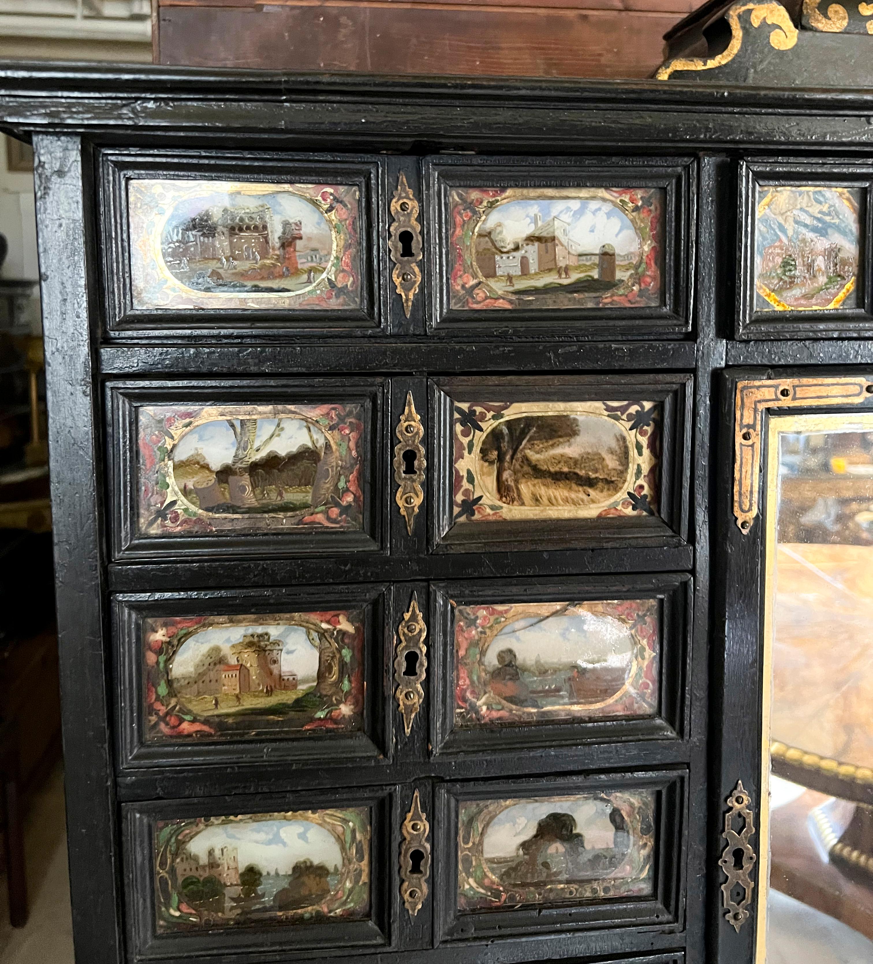 Italian Baroque Ebonized and Eglomise Bureau Cabinet For Sale 4
