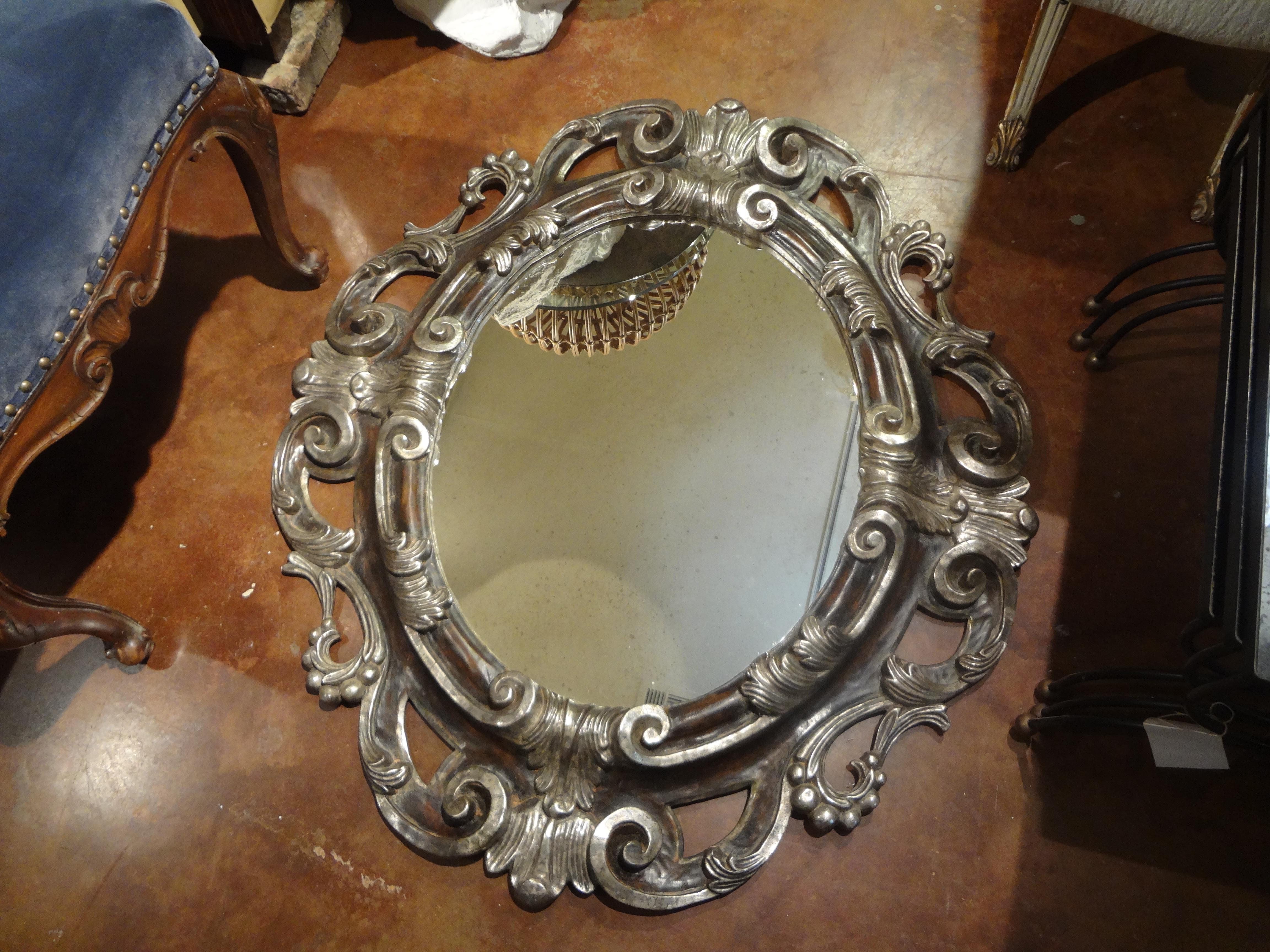 Italian Baroque Ebonized and Silver Gilt Mirror-Dorothy Draper Style 8