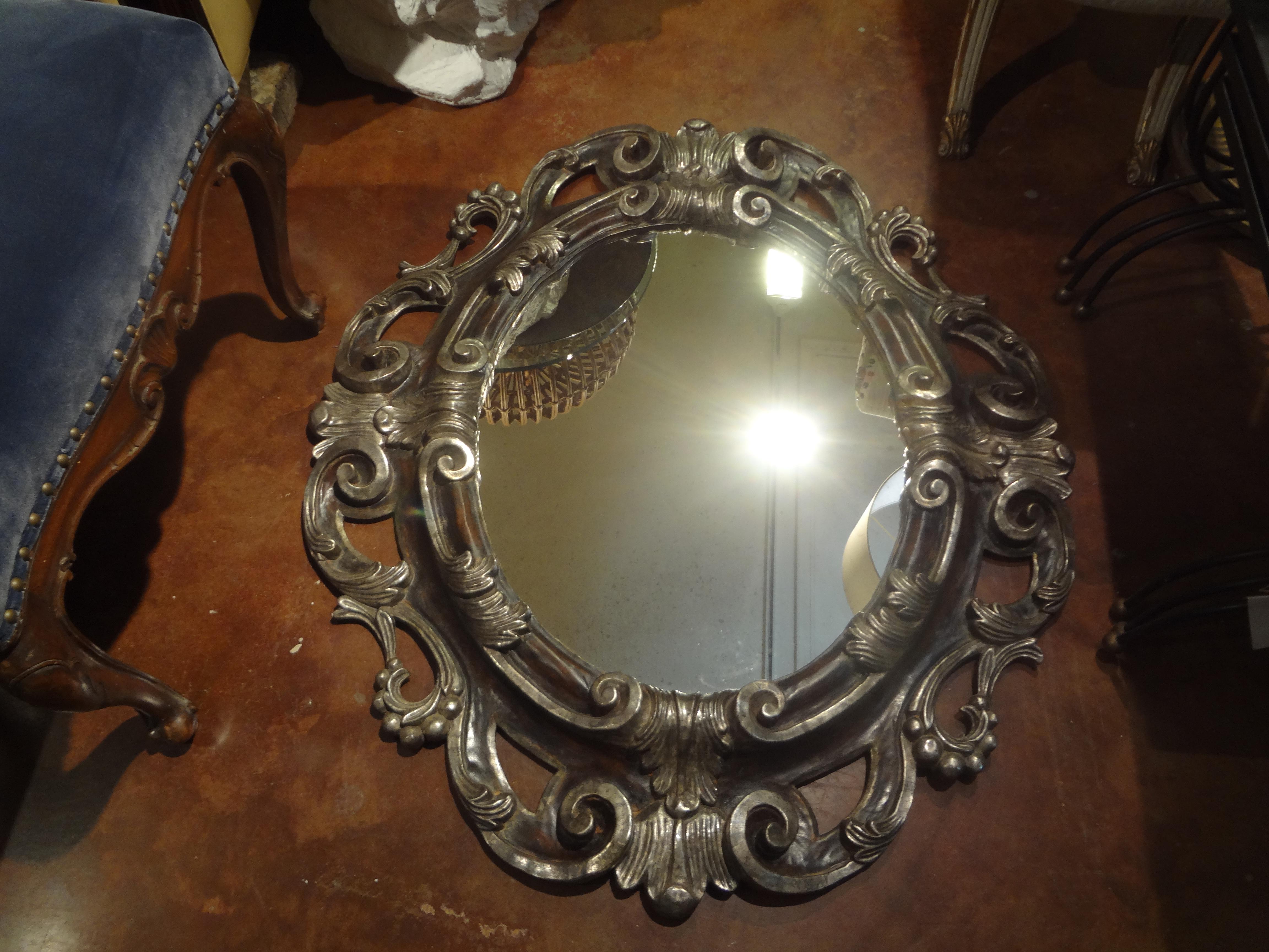 Italian Baroque Ebonized and Silver Gilt Mirror-Dorothy Draper Style 9