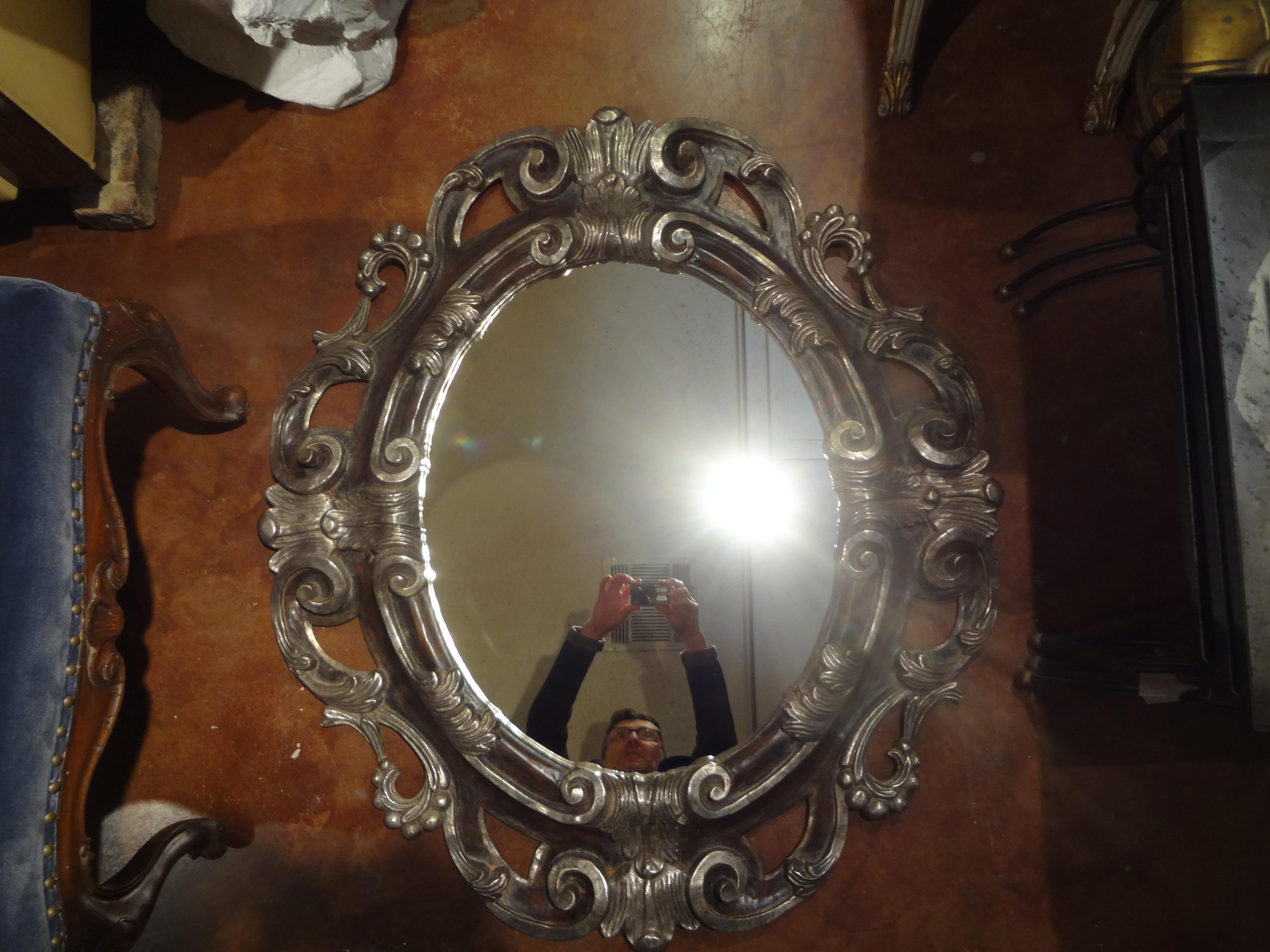 Italian Baroque Ebonized and Silver Gilt Mirror-Dorothy Draper Style In Good Condition In Houston, TX