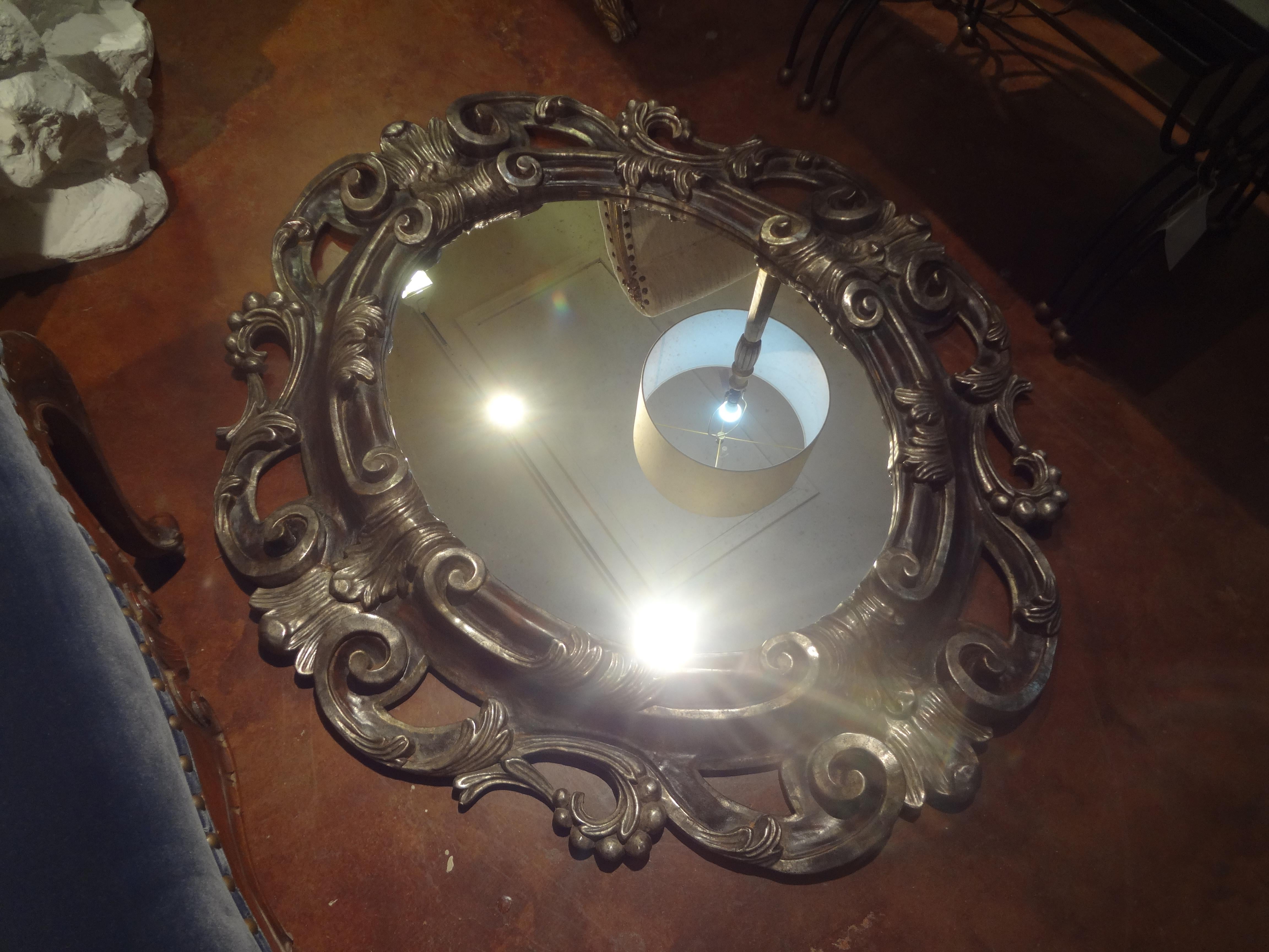 Mid-20th Century Italian Baroque Ebonized and Silver Gilt Mirror-Dorothy Draper Style