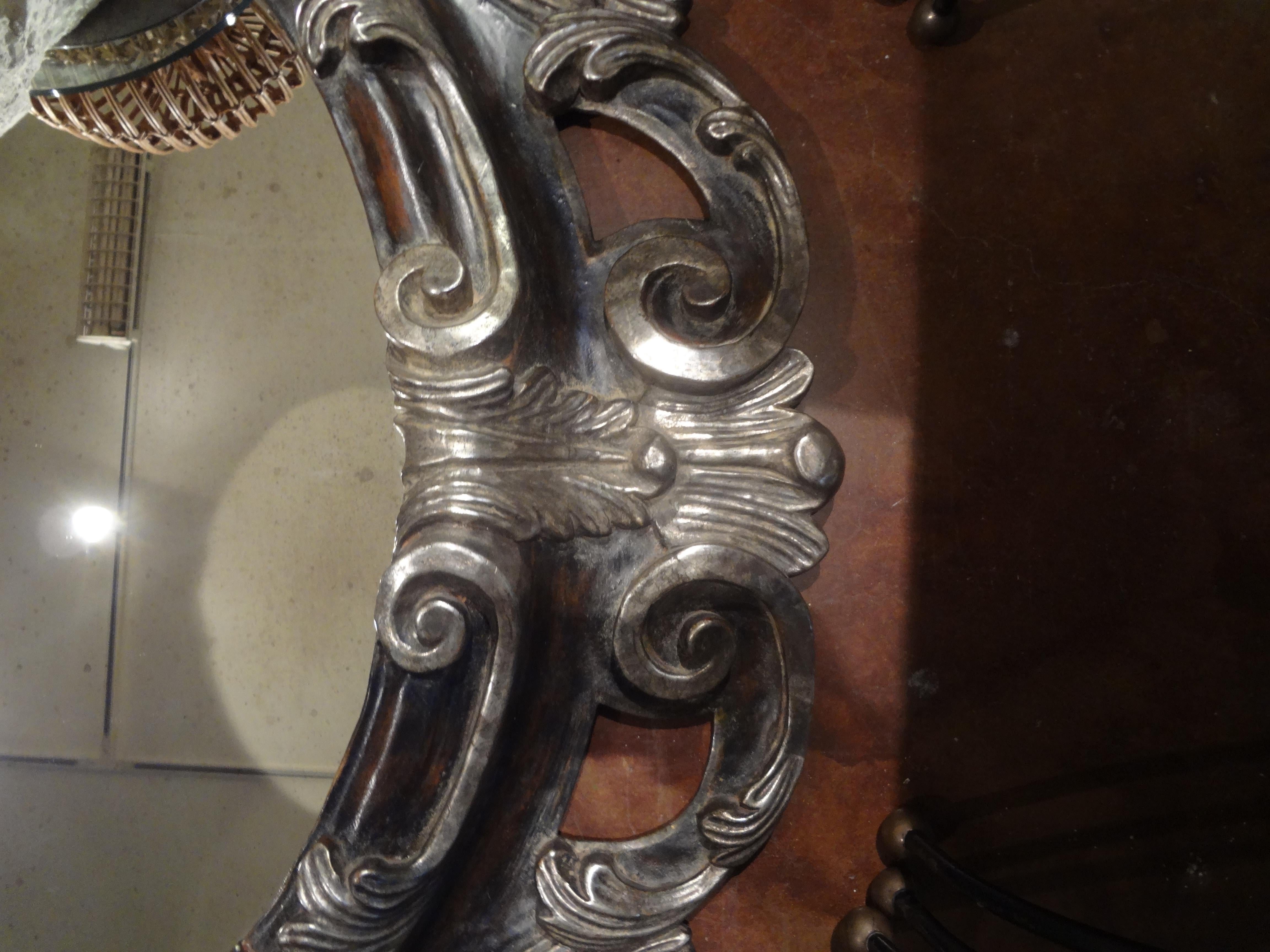 Italian Baroque Ebonized and Silver Gilt Mirror-Dorothy Draper Style 1