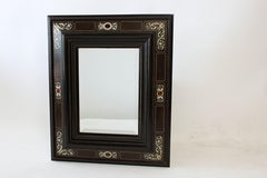 Italian Baroque Ebonized, Specimen Marble and Bone Inlaid Mirror, 18th Century