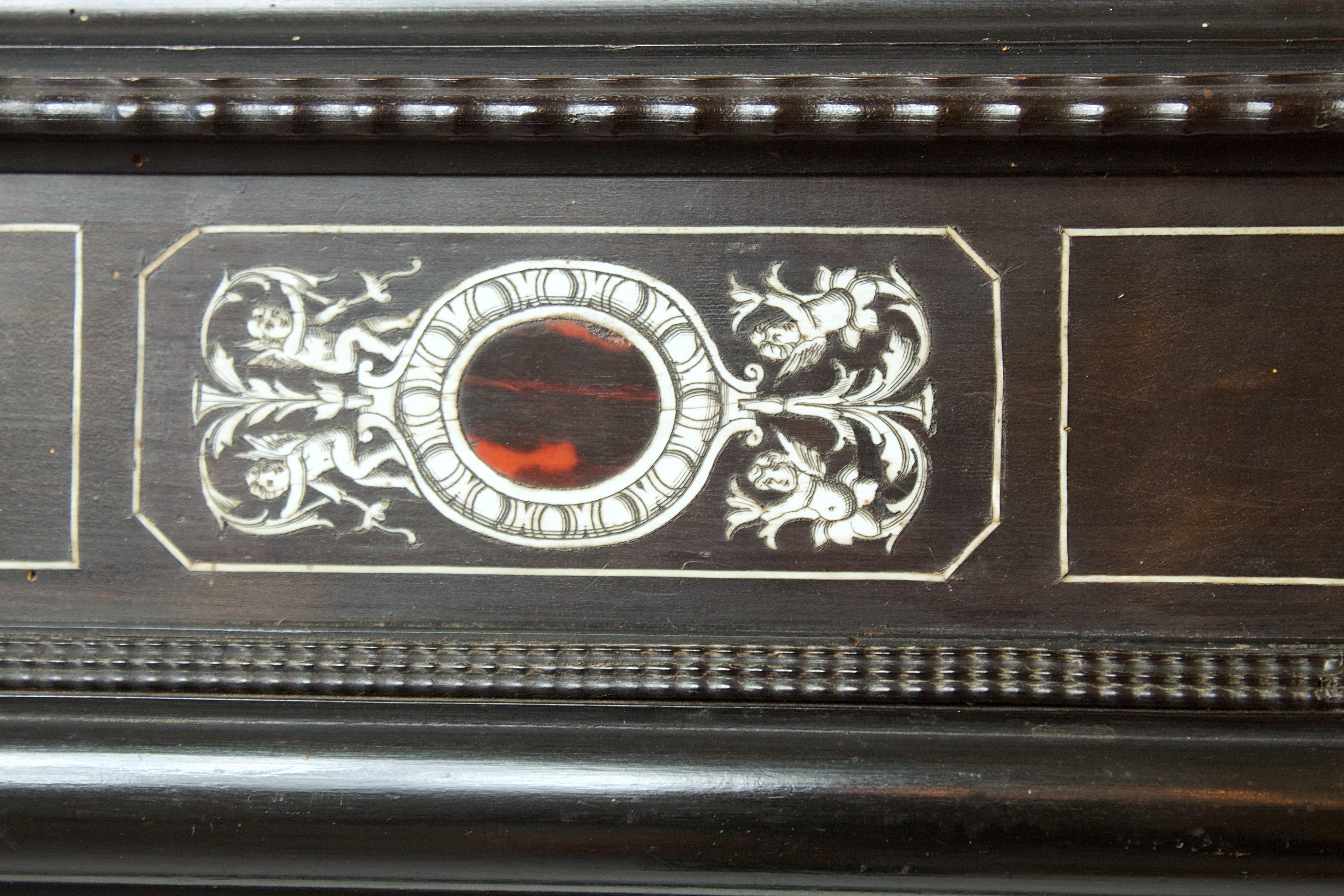 Italian Baroque Ebonized, Specimen Marble and Bone Inlaid Mirror, 18th Century In Good Condition For Sale In Hollywood, FL