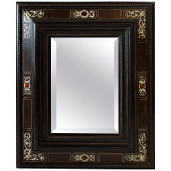 Italian Baroque Ebonized, Specimen Marble and Bone Inlaid Mirror, 18th Century