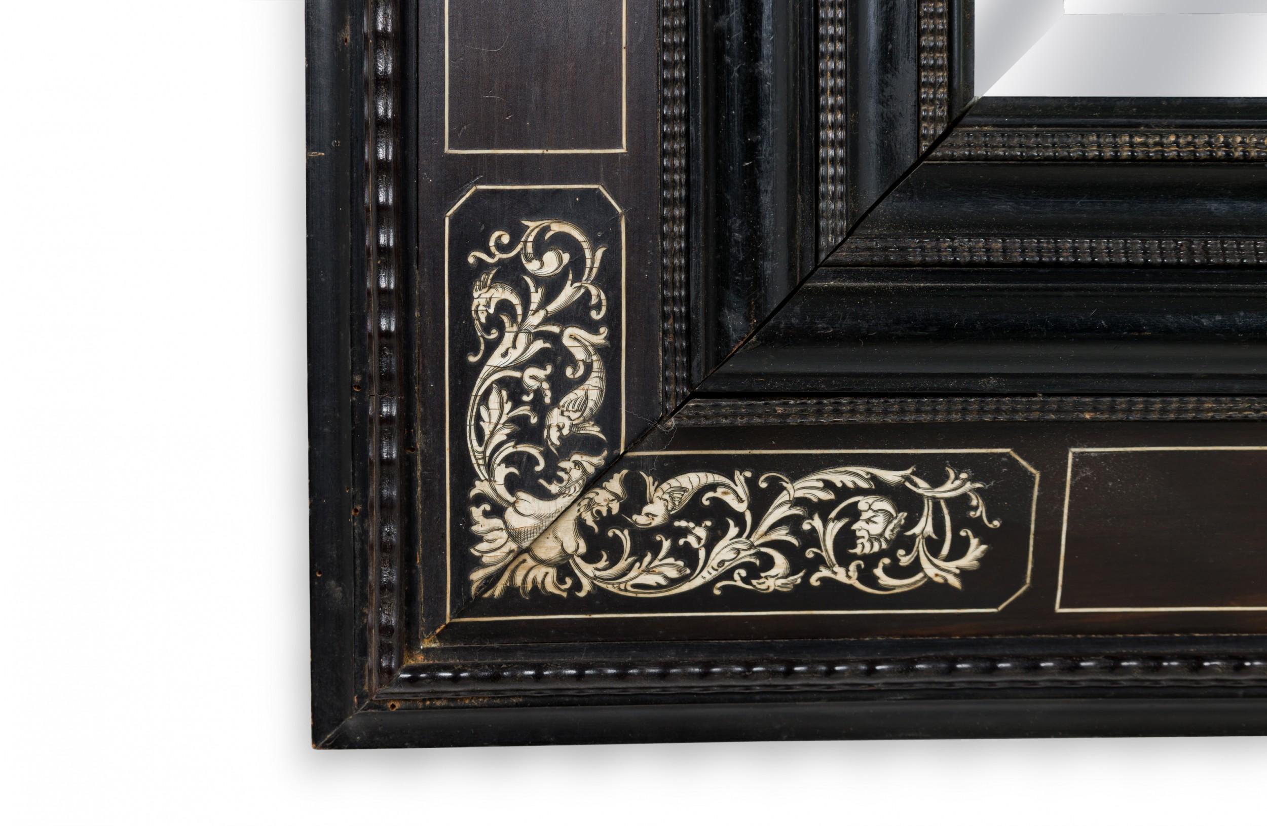 Italian Baroque Ebonized Specimen Marble and Bone Inlaid Wall Mirror 1