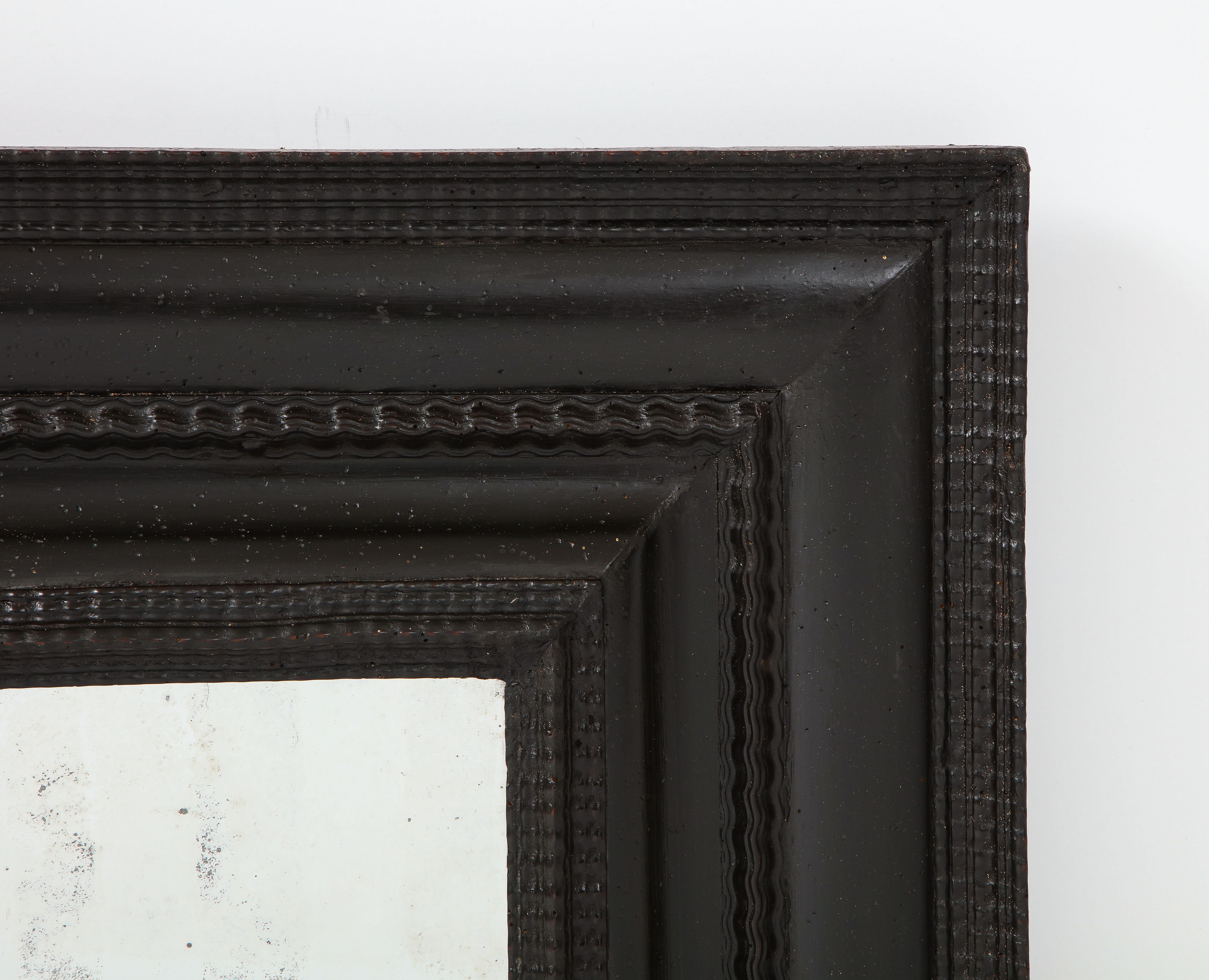 Italian Baroque Ebonized Walnut Guilloché Frame, Inset with Old Mercury Glass For Sale 3