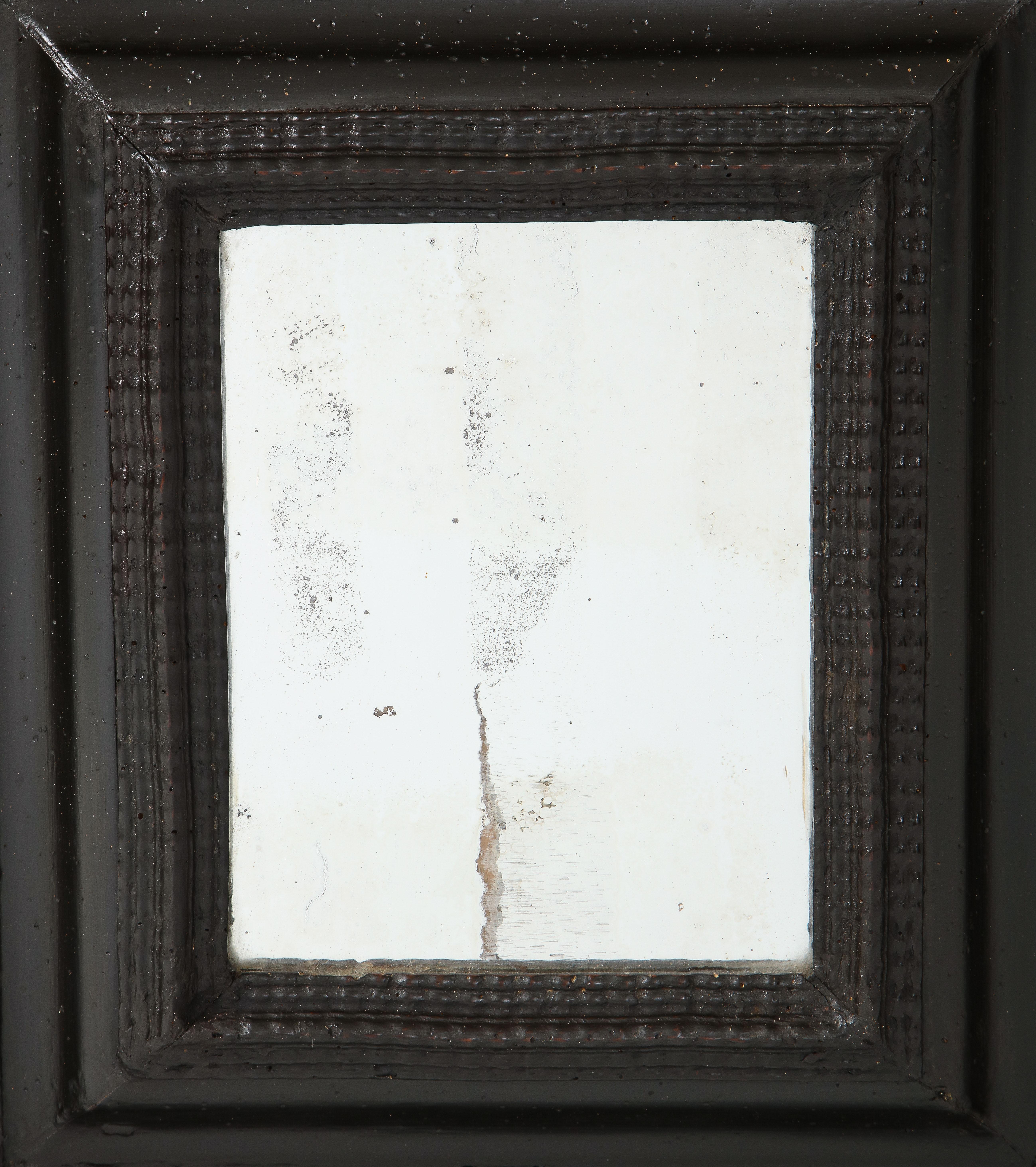 Italian Baroque Ebonized Walnut Guilloché Frame, Inset with Old Mercury Glass For Sale 4