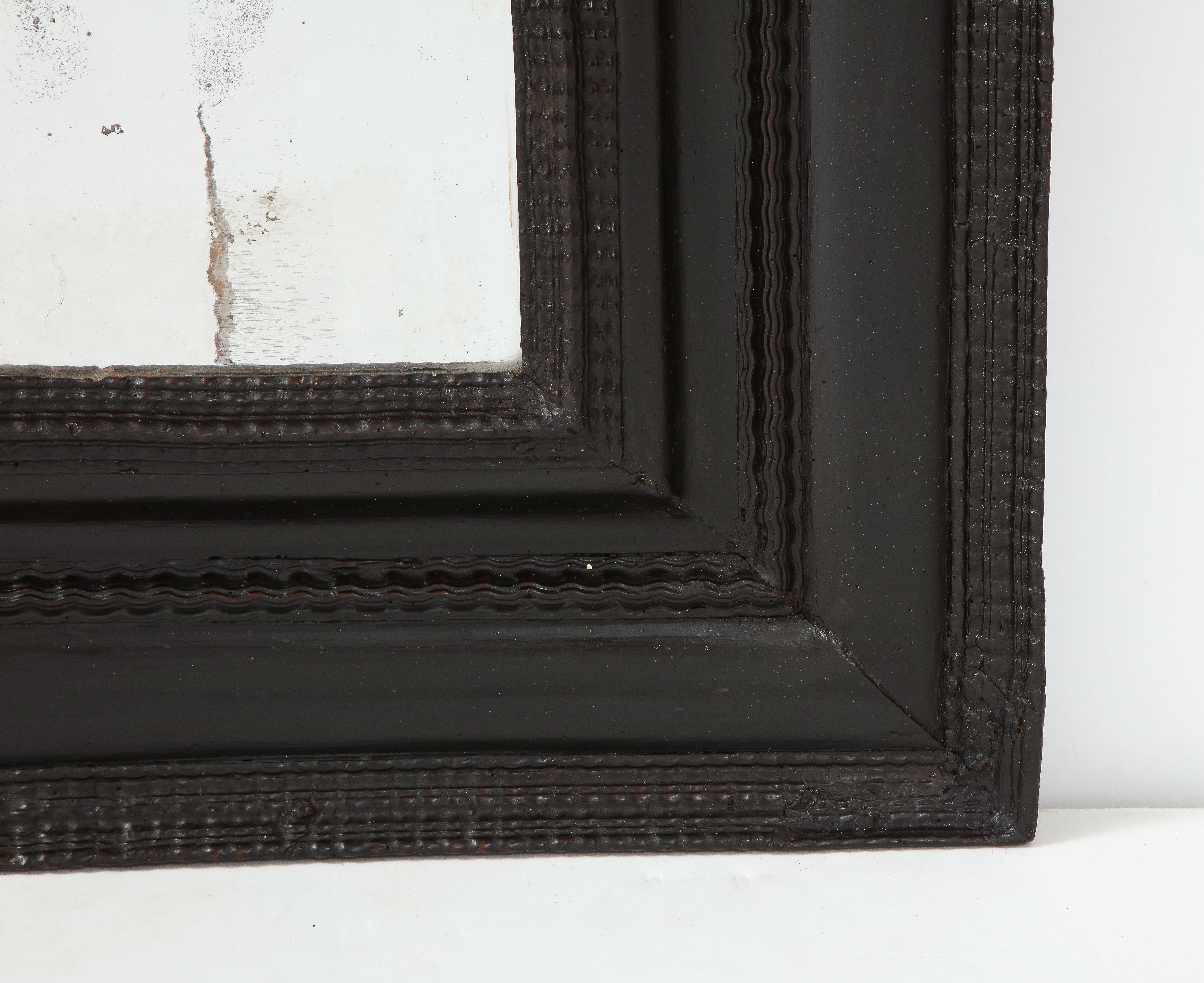 Italian Baroque Ebonized Walnut Guilloché Frame, Inset with Old Mercury Glass For Sale 5