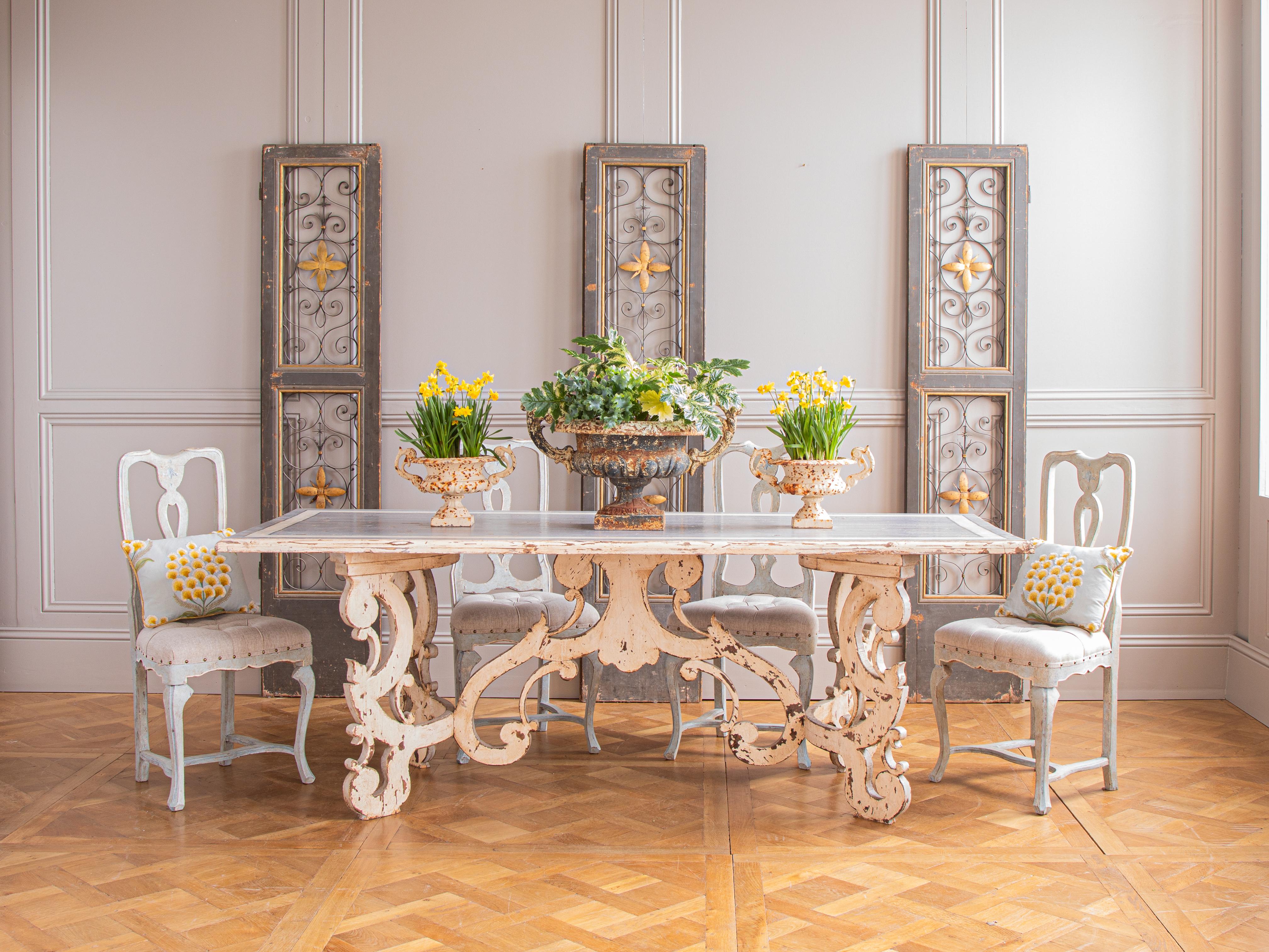 Hand-Painted Italian Baroque Farmhouse Dining Table For Sale