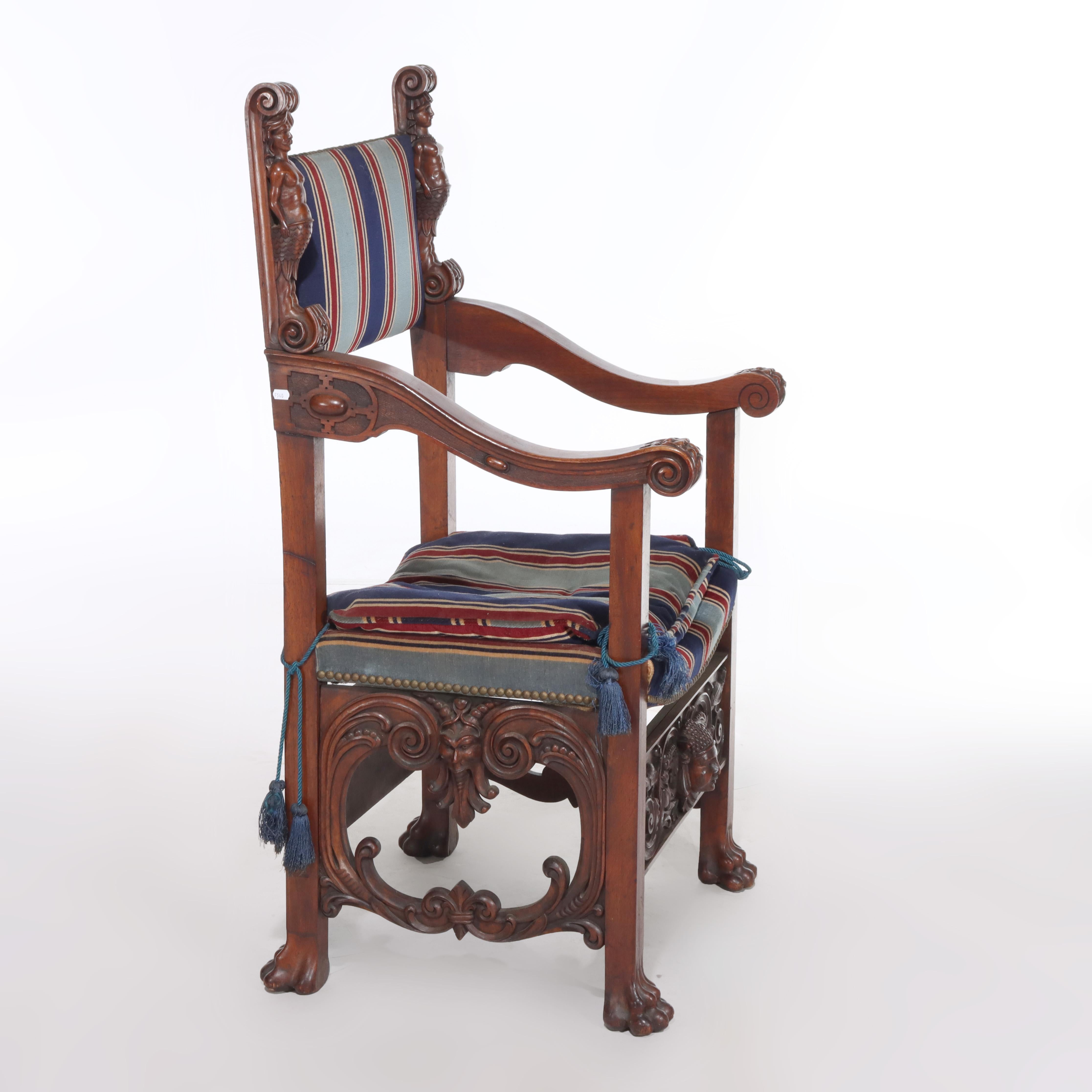 Italian Baroque Figural Carved Walnut Throne Chair C1890 For Sale 8