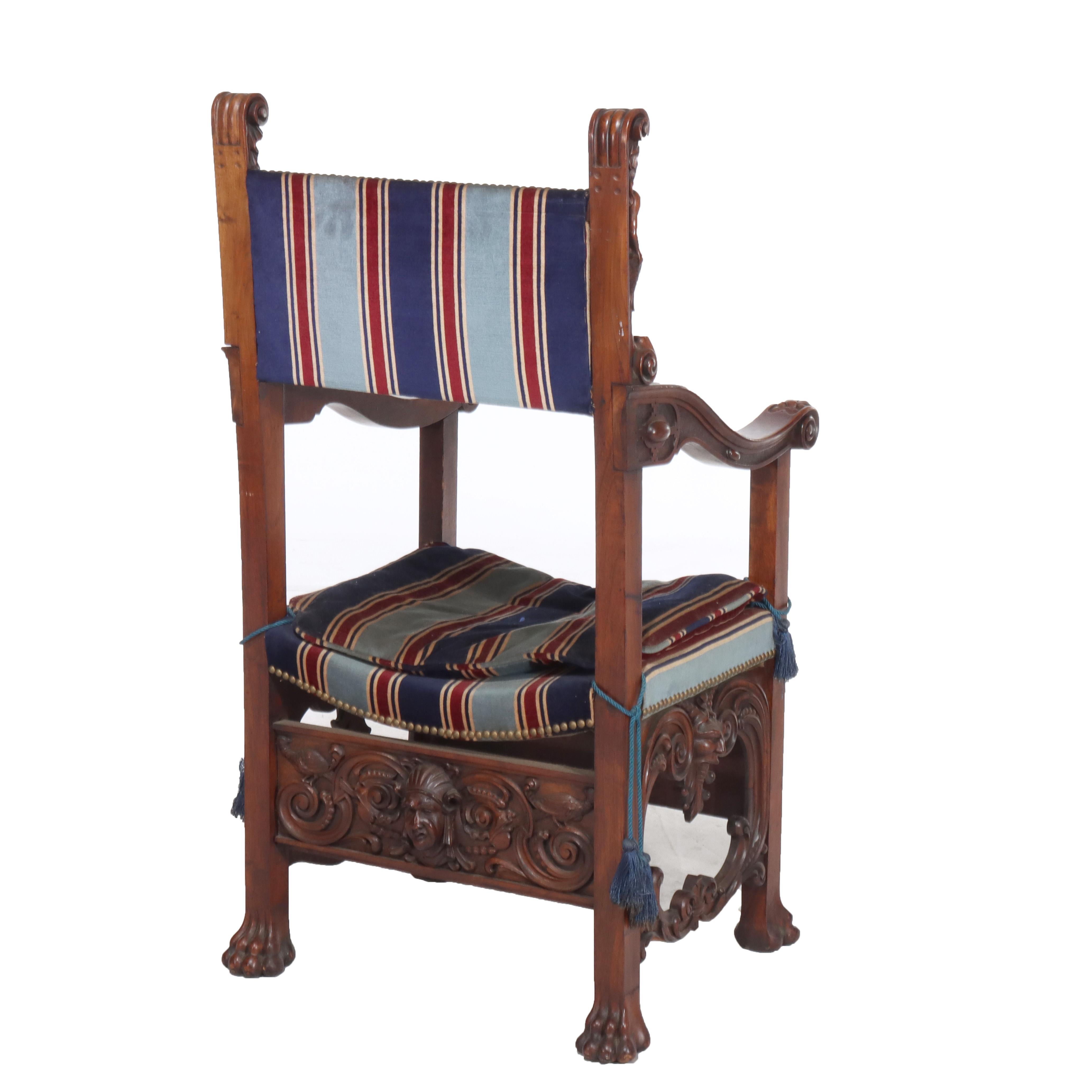 Italian Baroque Figural Carved Walnut Throne Chair C1890 For Sale 9