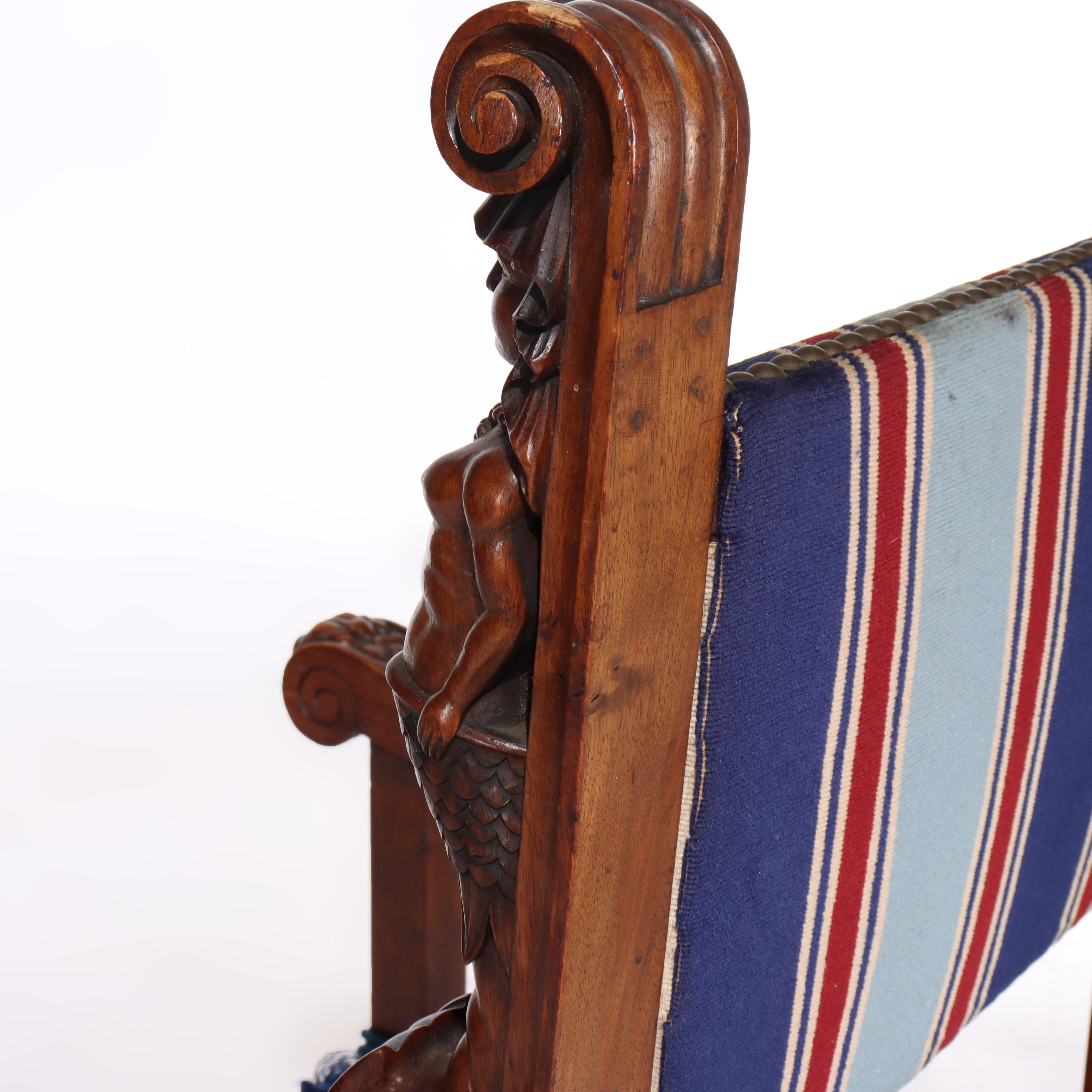 Italian Baroque Figural Carved Walnut Throne Chair C1890 For Sale 11