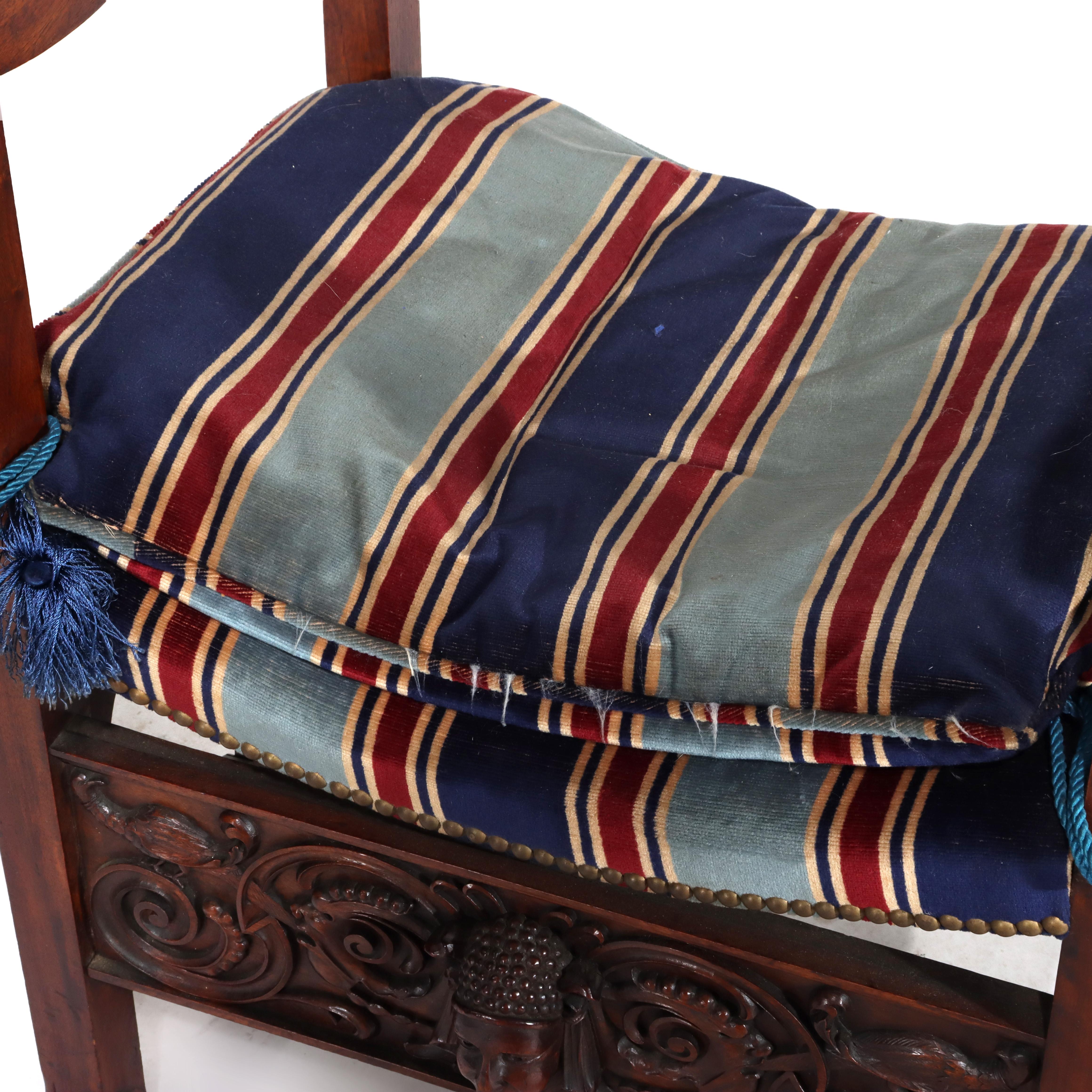 Italian Baroque Figural Carved Walnut Throne Chair C1890 For Sale 14