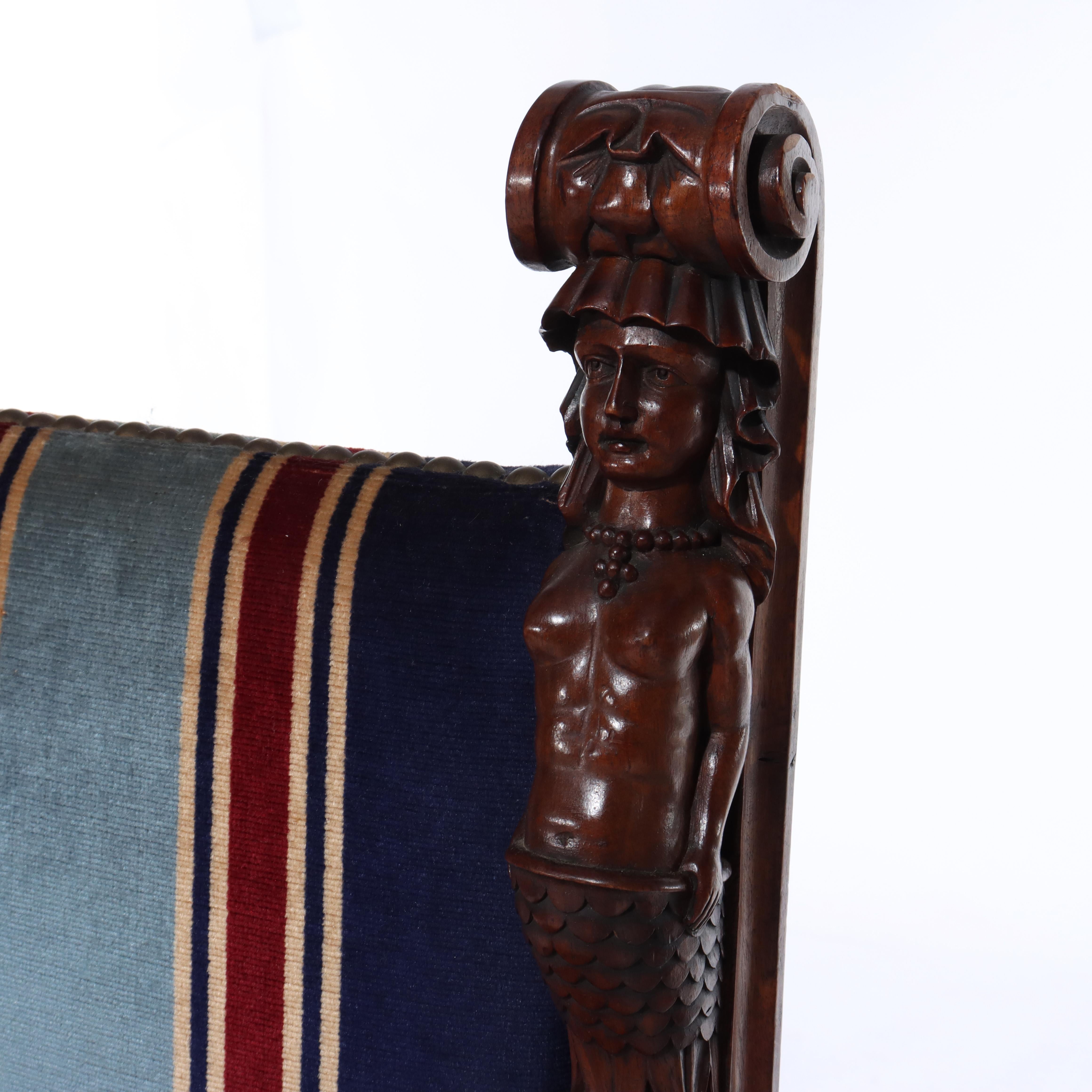 Italian Baroque Figural Carved Walnut Throne Chair C1890.     
Measures - 45 1/2