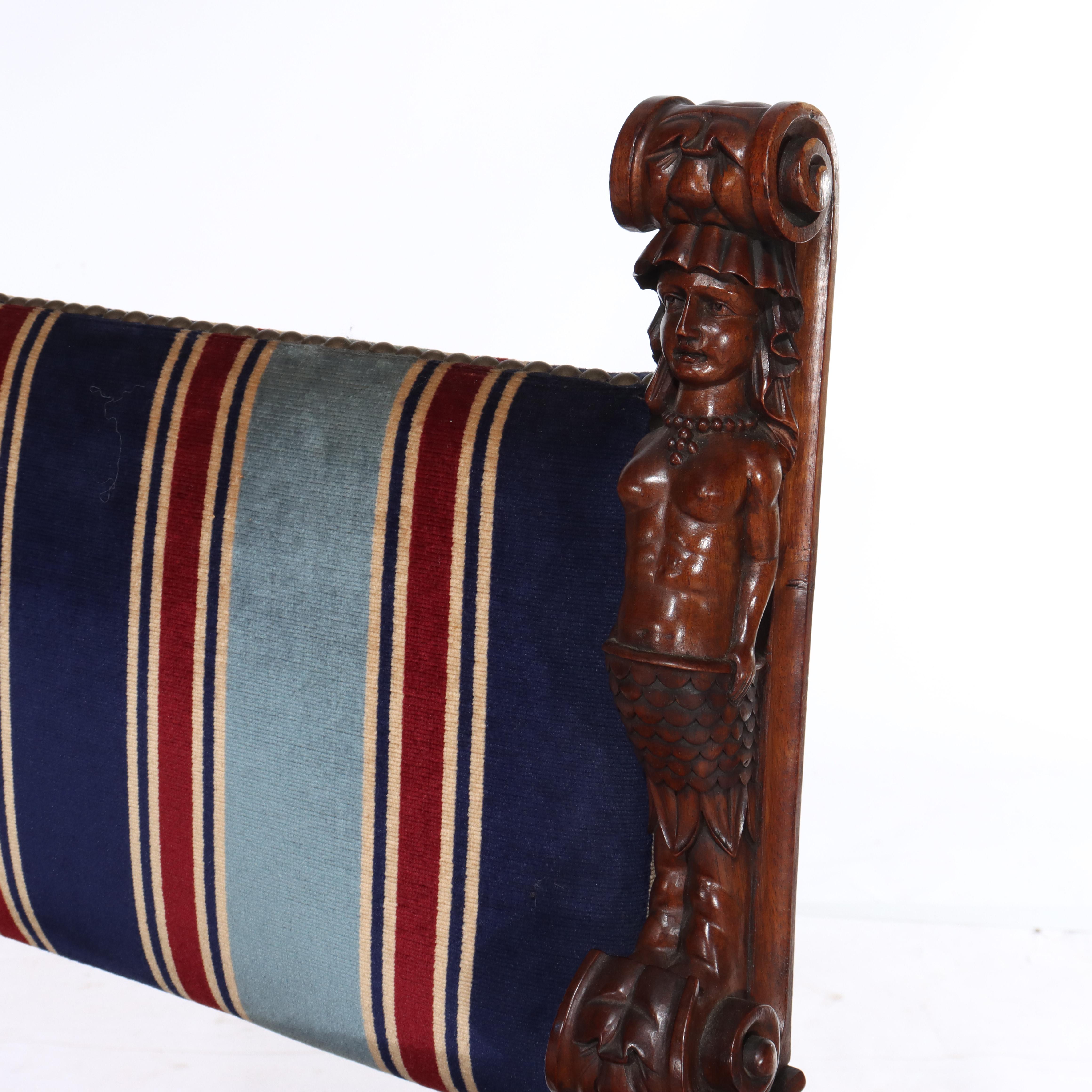 Italian Baroque Figural Carved Walnut Throne Chair C1890 In Good Condition For Sale In Big Flats, NY