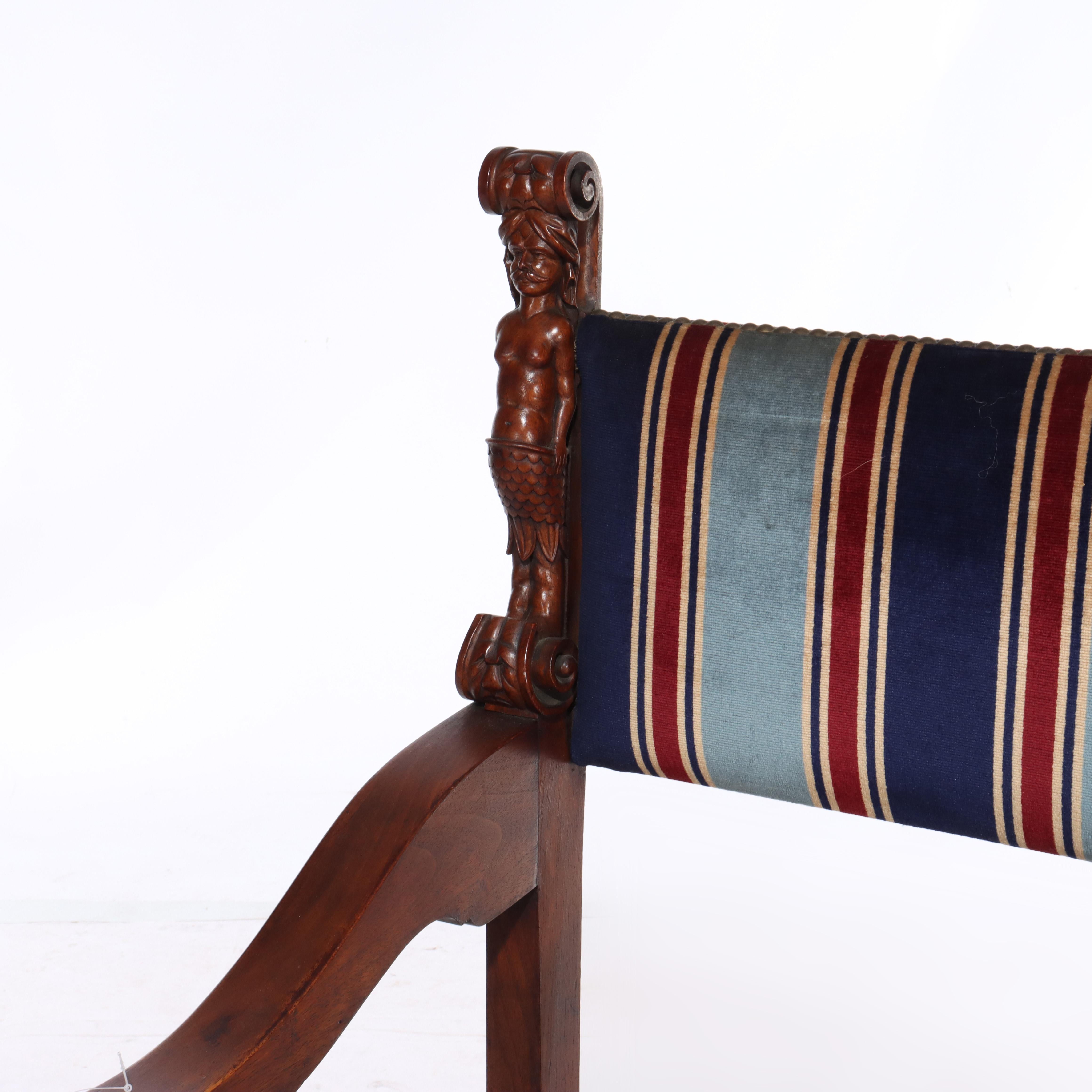 19th Century Italian Baroque Figural Carved Walnut Throne Chair C1890 For Sale