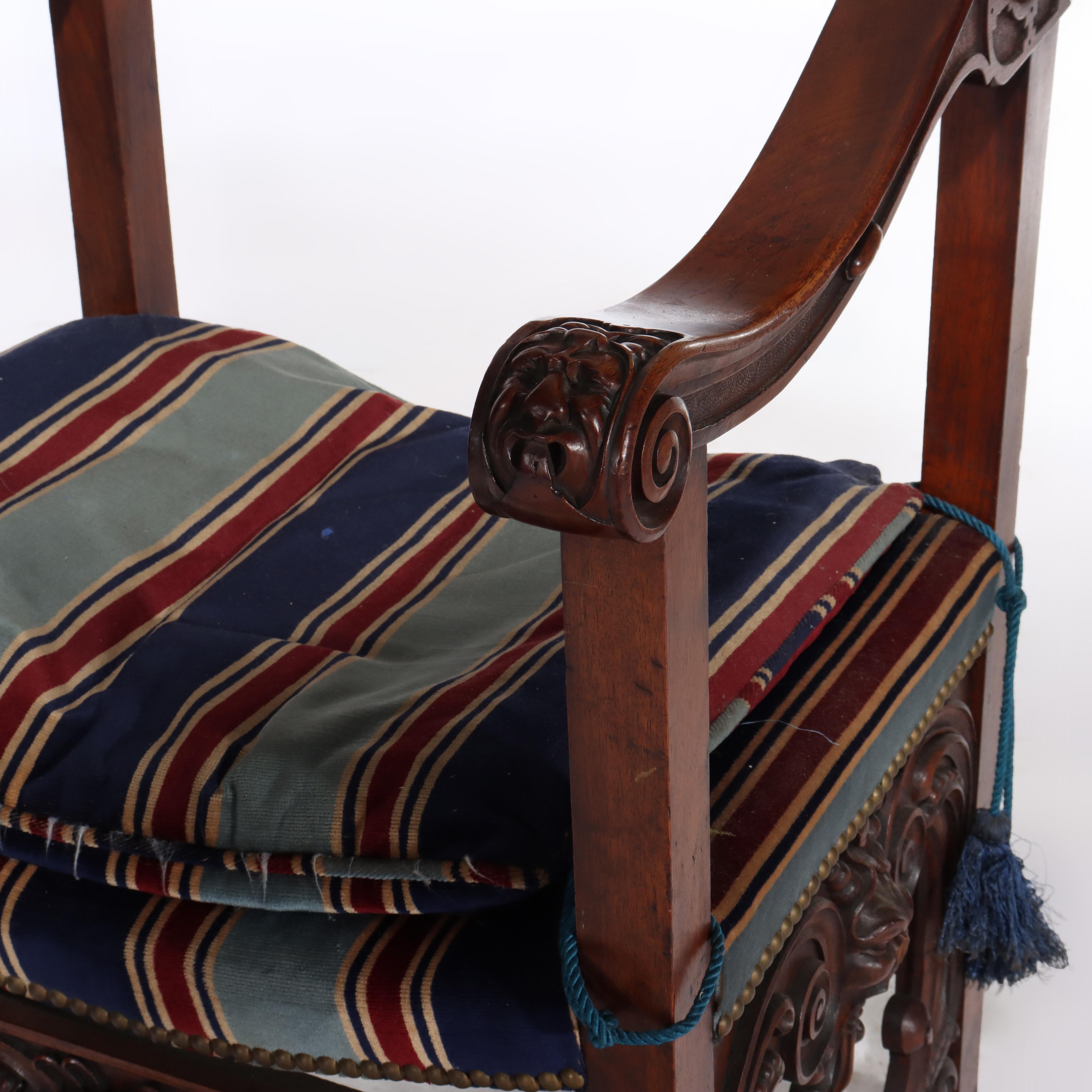 Italian Baroque Figural Carved Walnut Throne Chair C1890 For Sale 1
