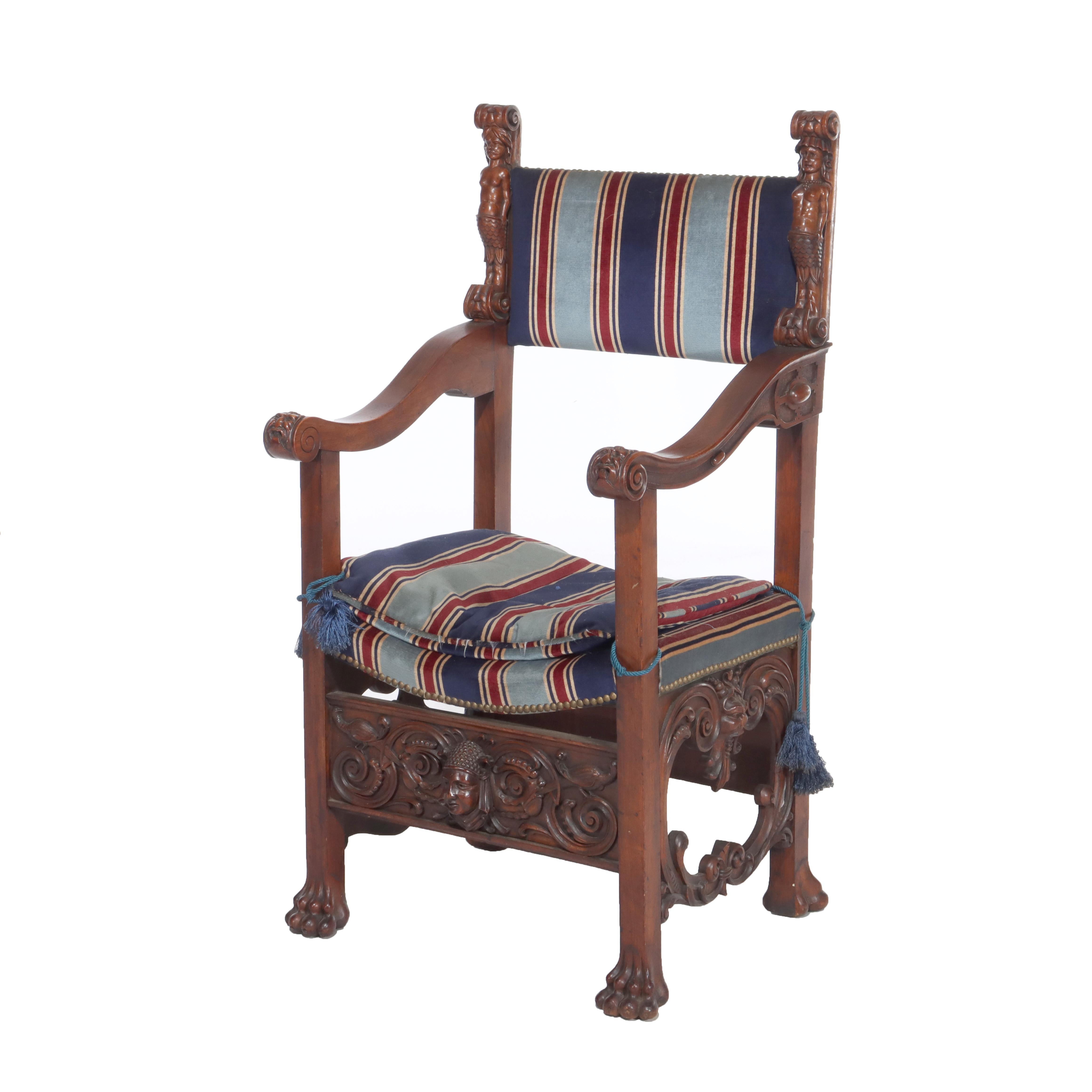 Italian Baroque Figural Carved Walnut Throne Chair C1890 For Sale 2