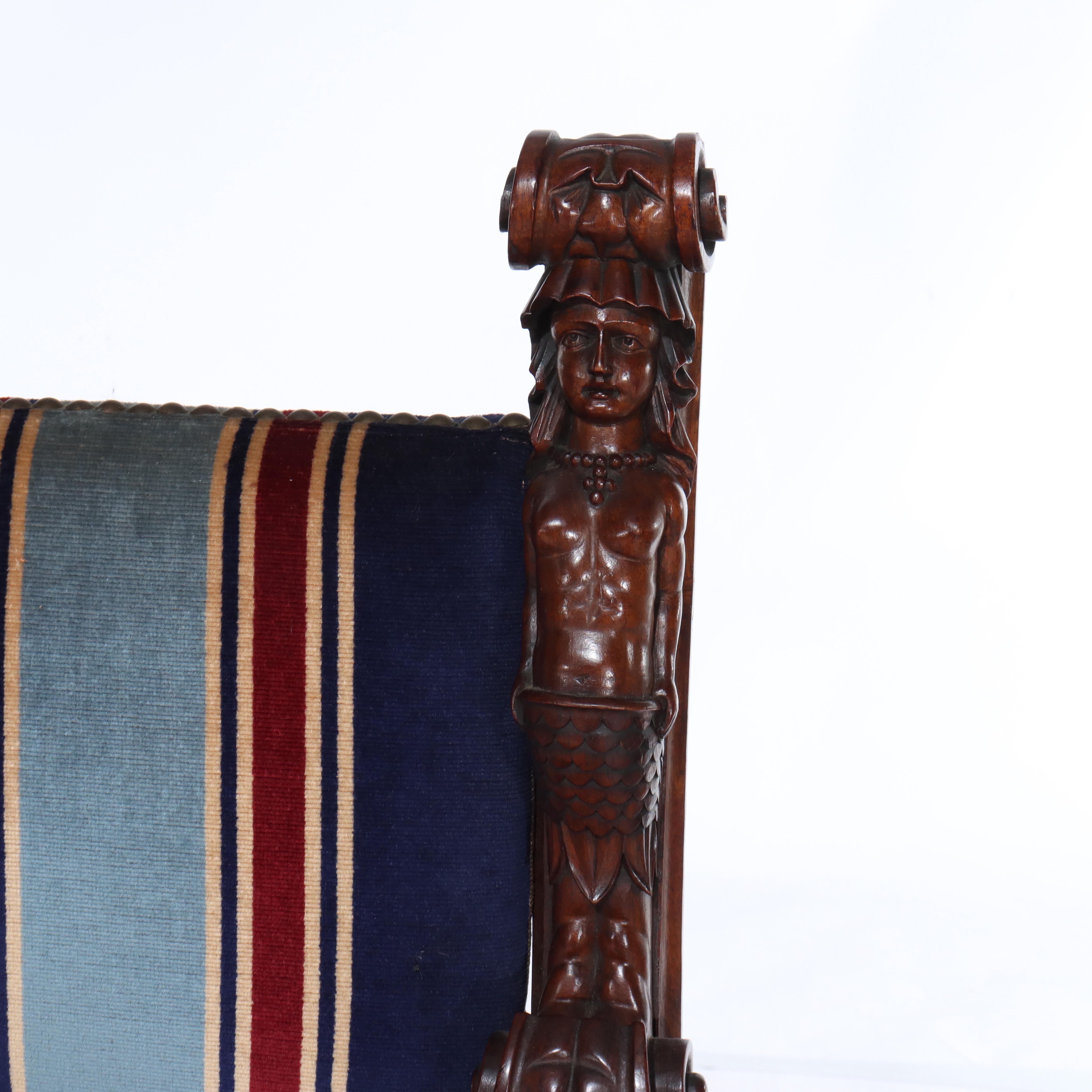 Italian Baroque Figural Carved Walnut Throne Chair C1890 For Sale 3