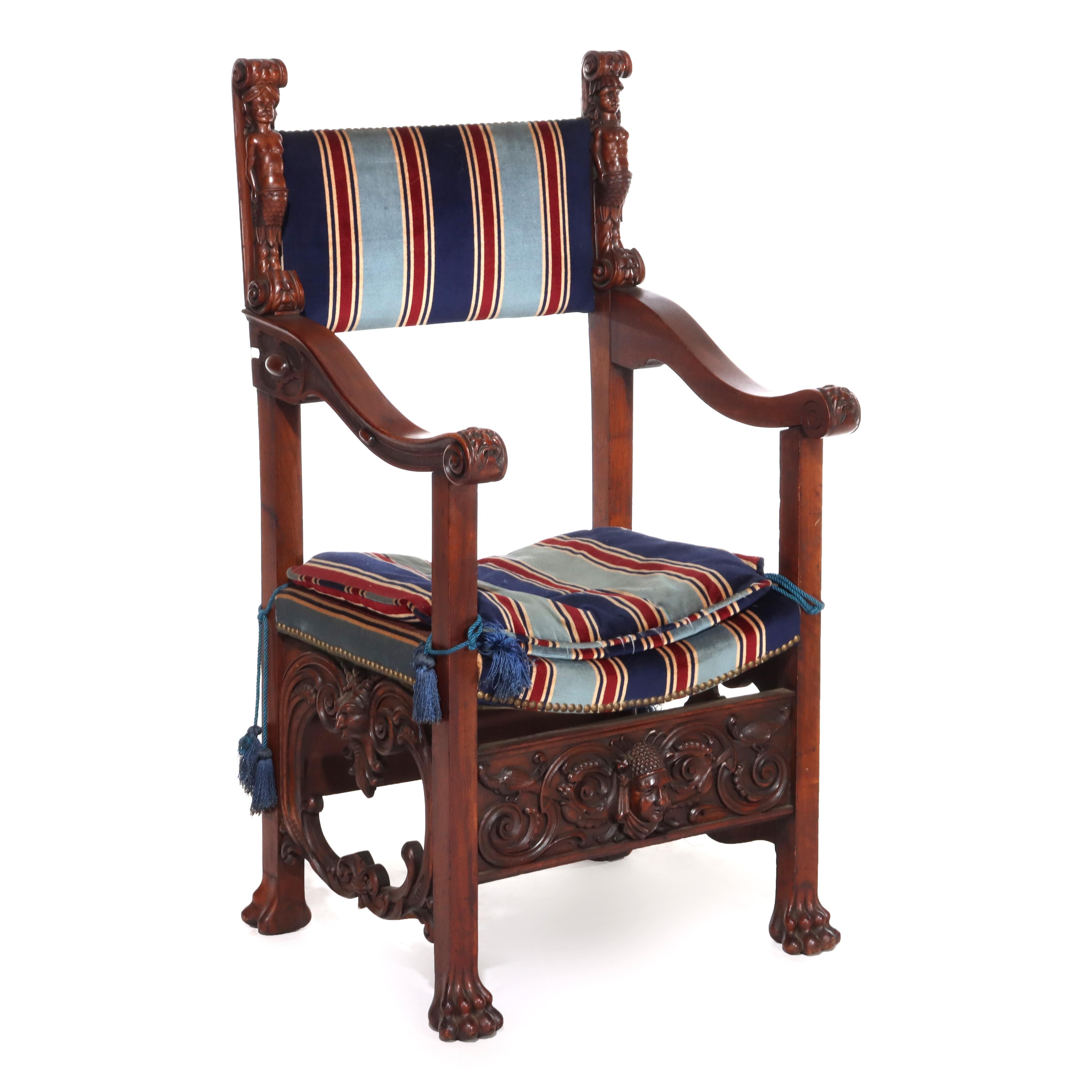 Italian Baroque Figural Carved Walnut Throne Chair C1890 For Sale 4