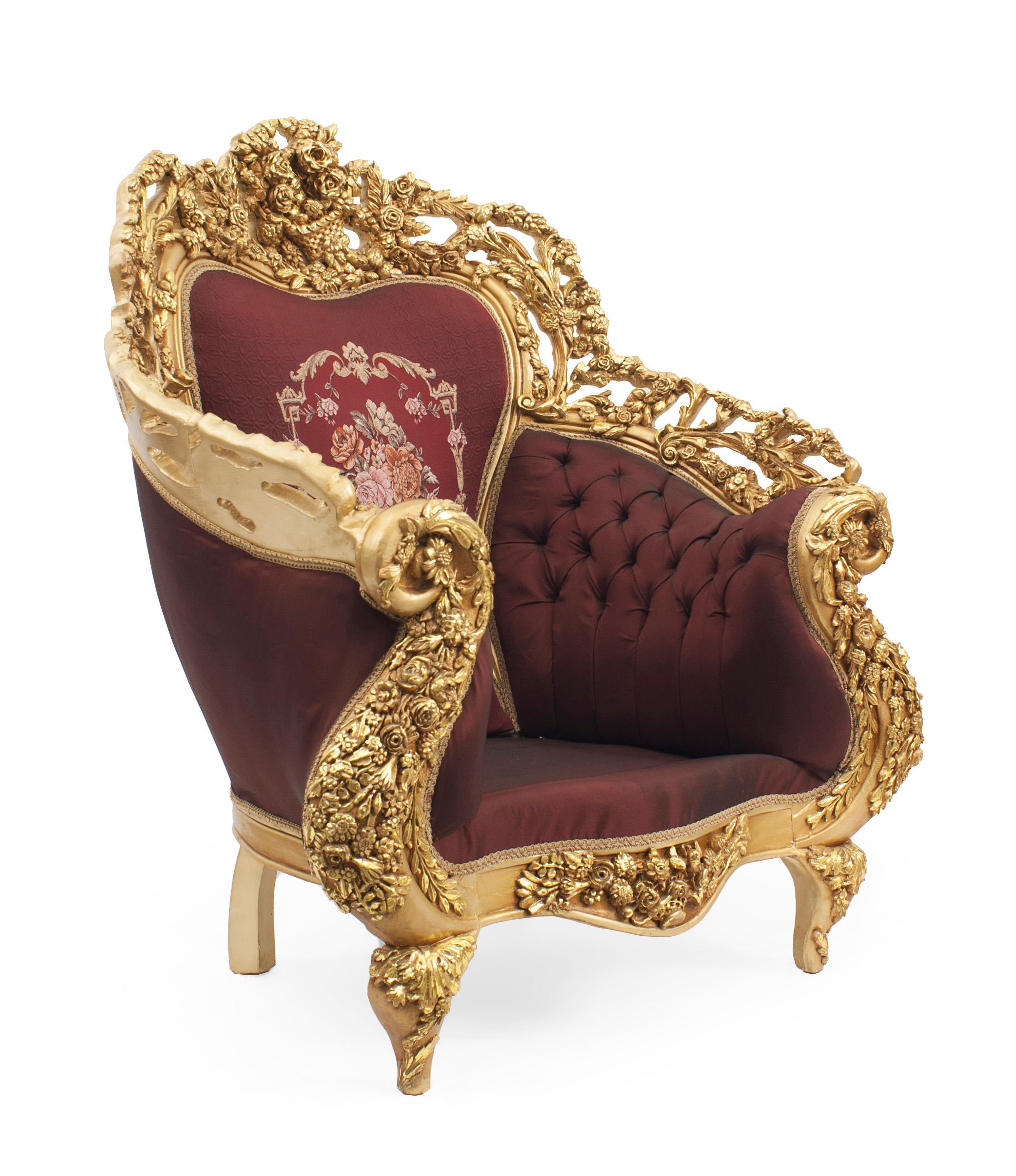 Upholstery Italian Baroque Giltwood Armchairs For Sale