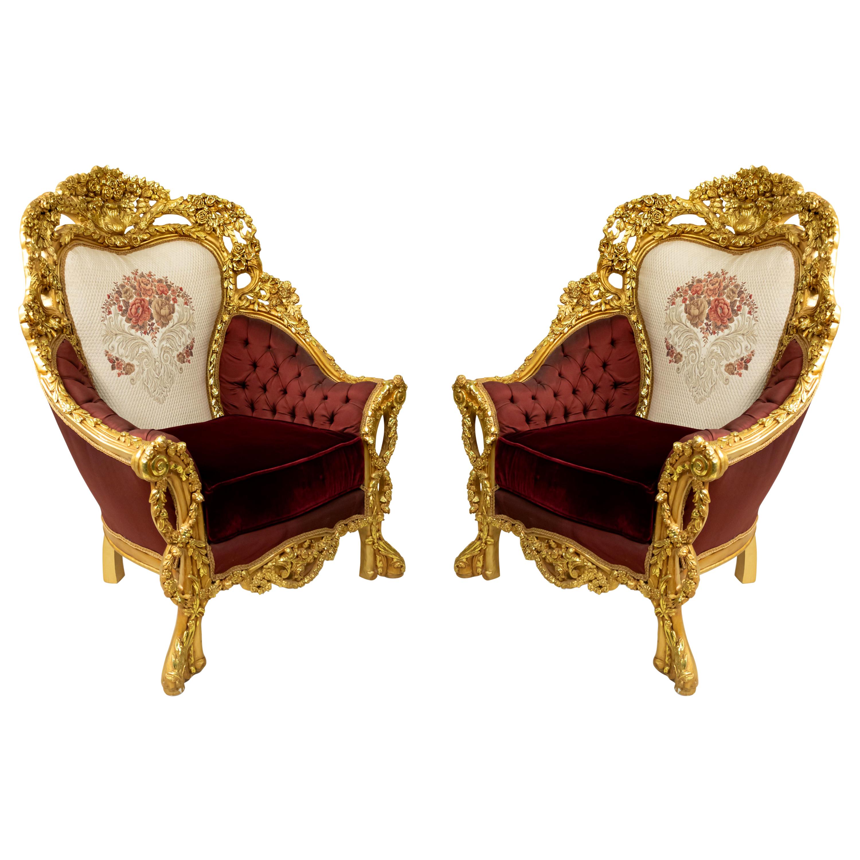 Italian Baroque Giltwood Armchairs For Sale