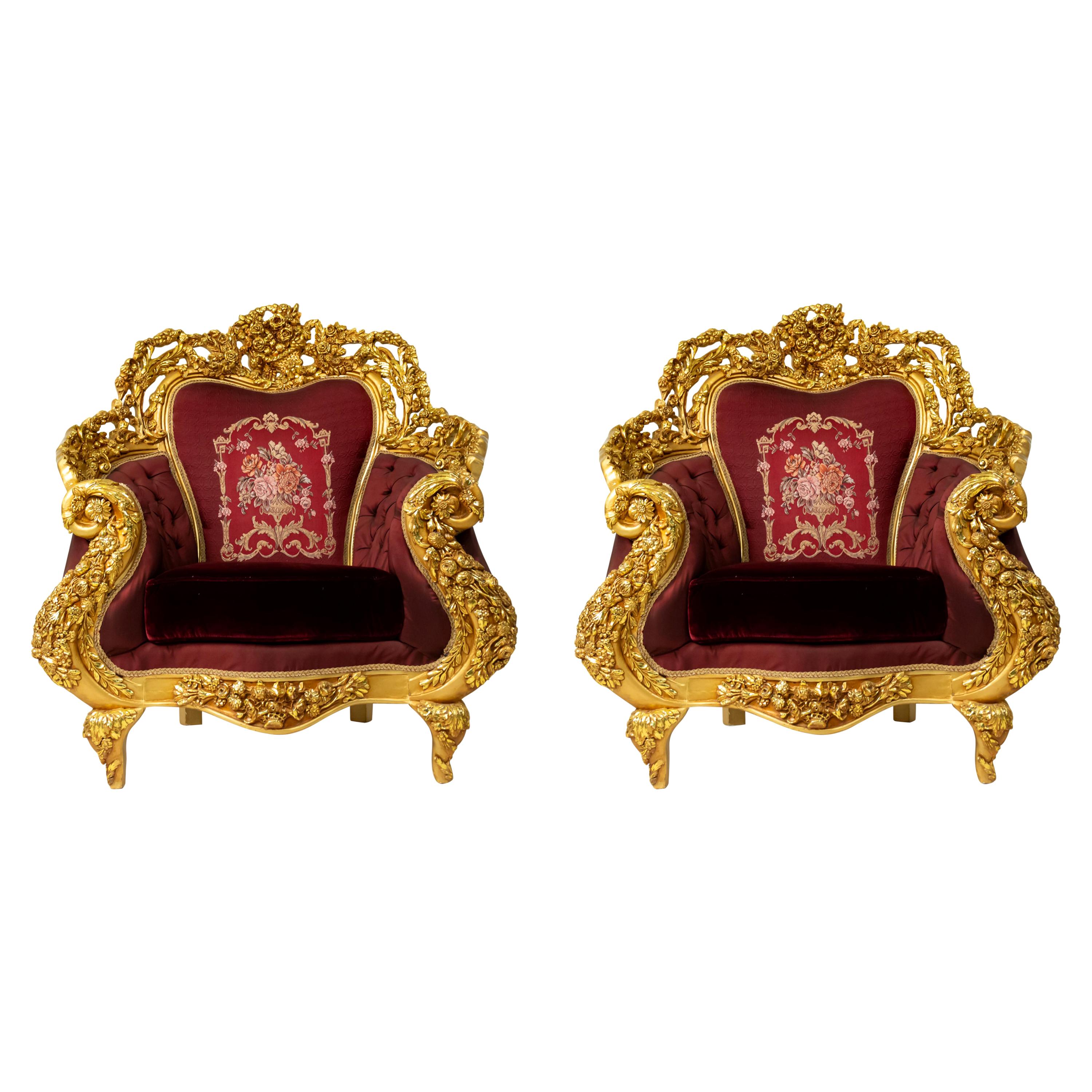 Fauteuils baroques italiens en bois doré en vente