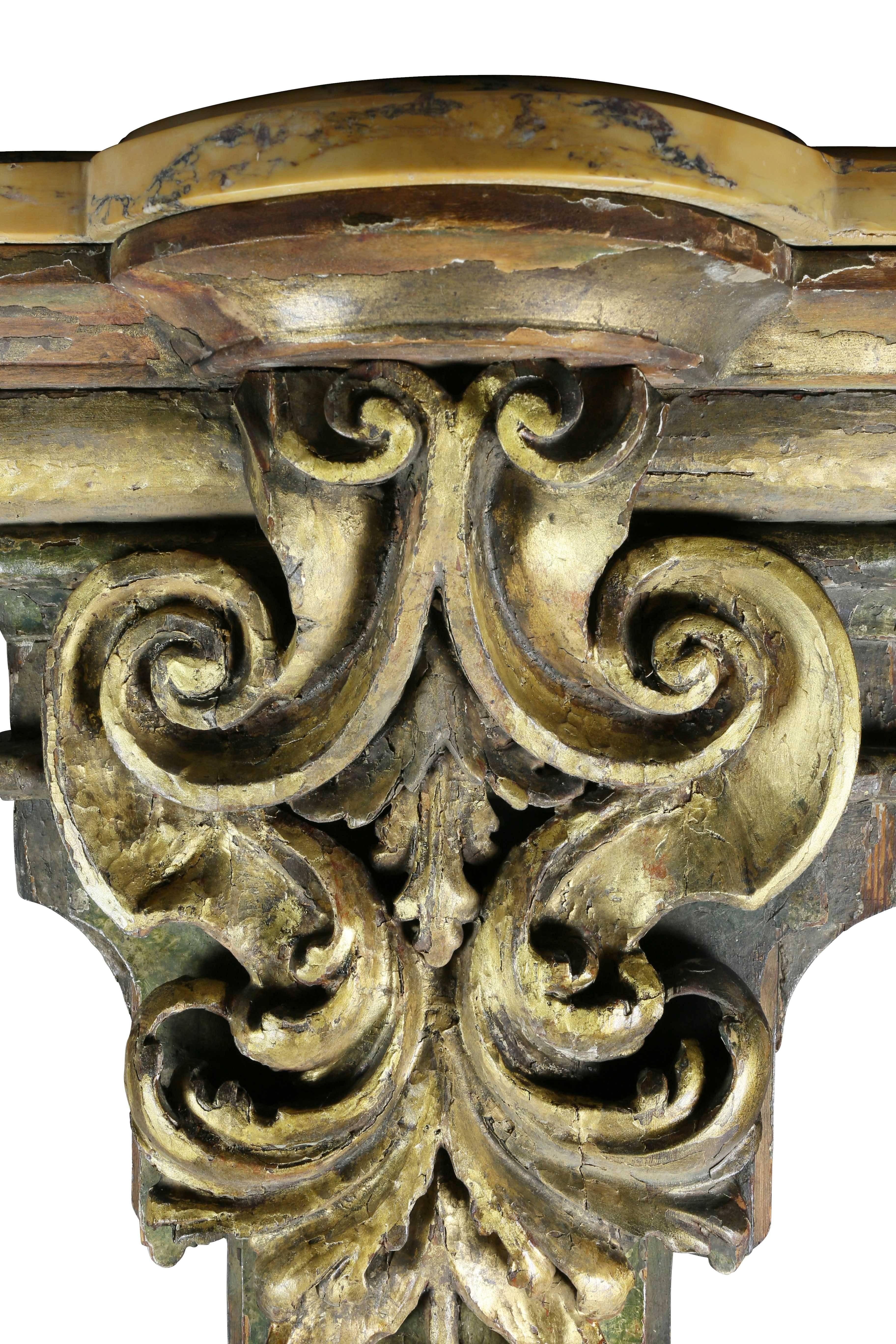 18th Century and Earlier Italian Baroque Giltwood and Marble Wall Bracket