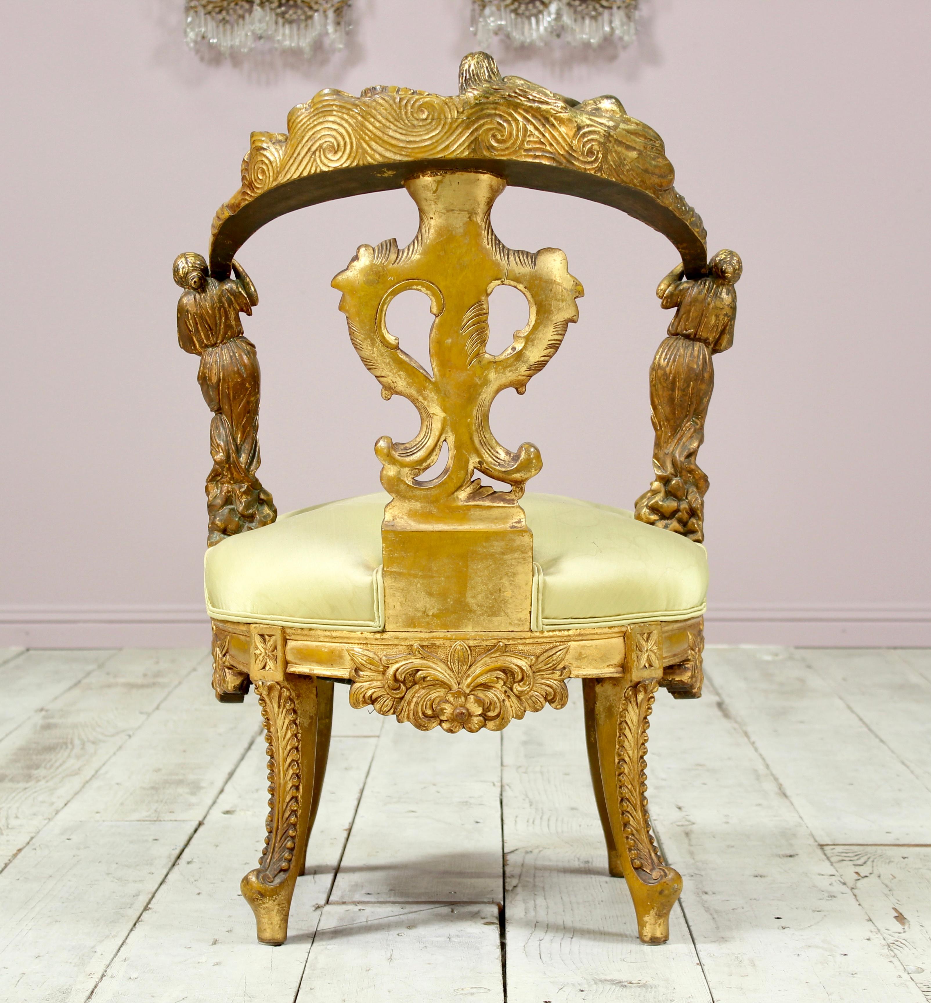 Italian Baroque Giltwood Settee and Side Chair 1