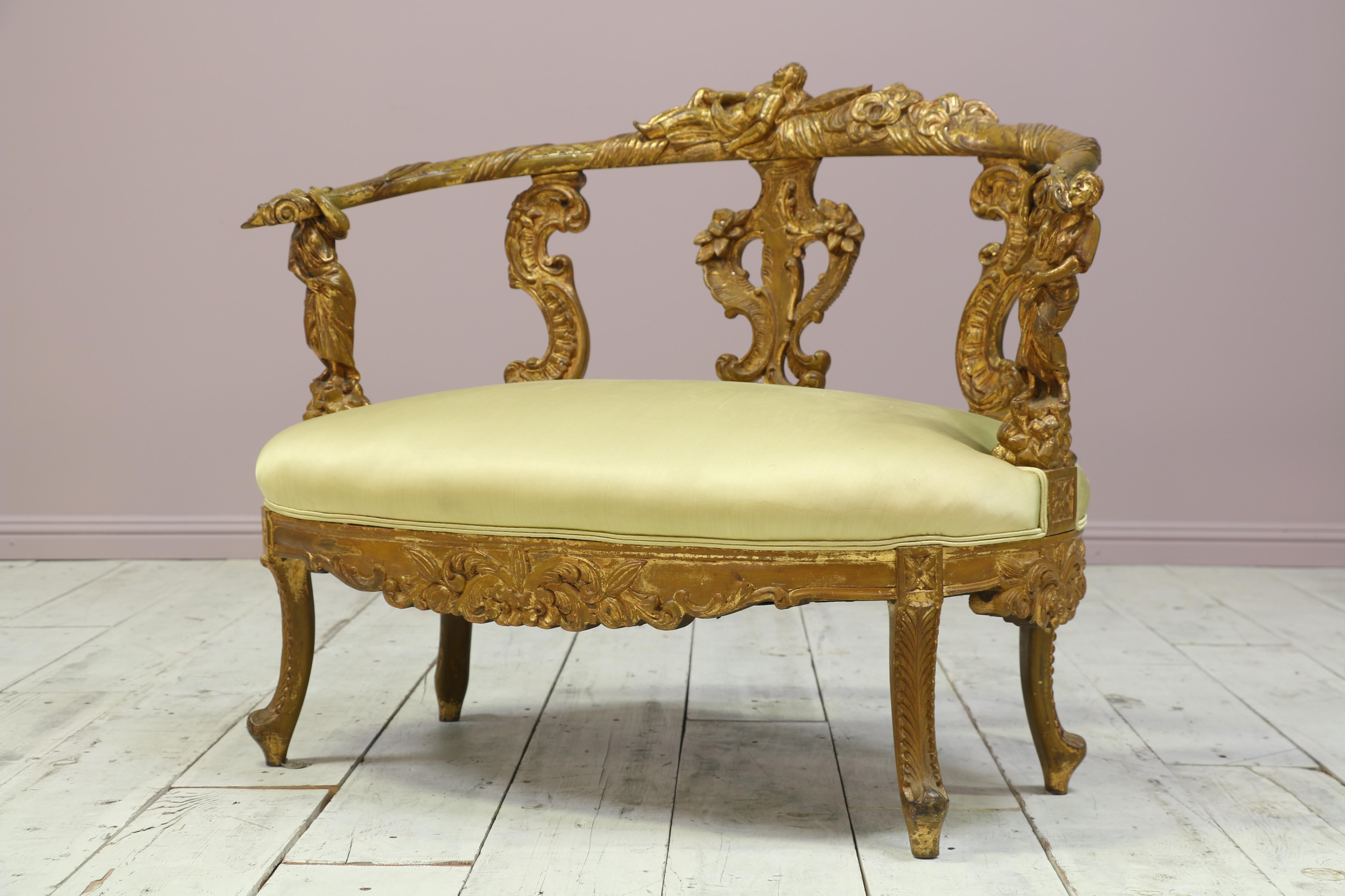 Italian Baroque Giltwood Settee and Side Chair 2