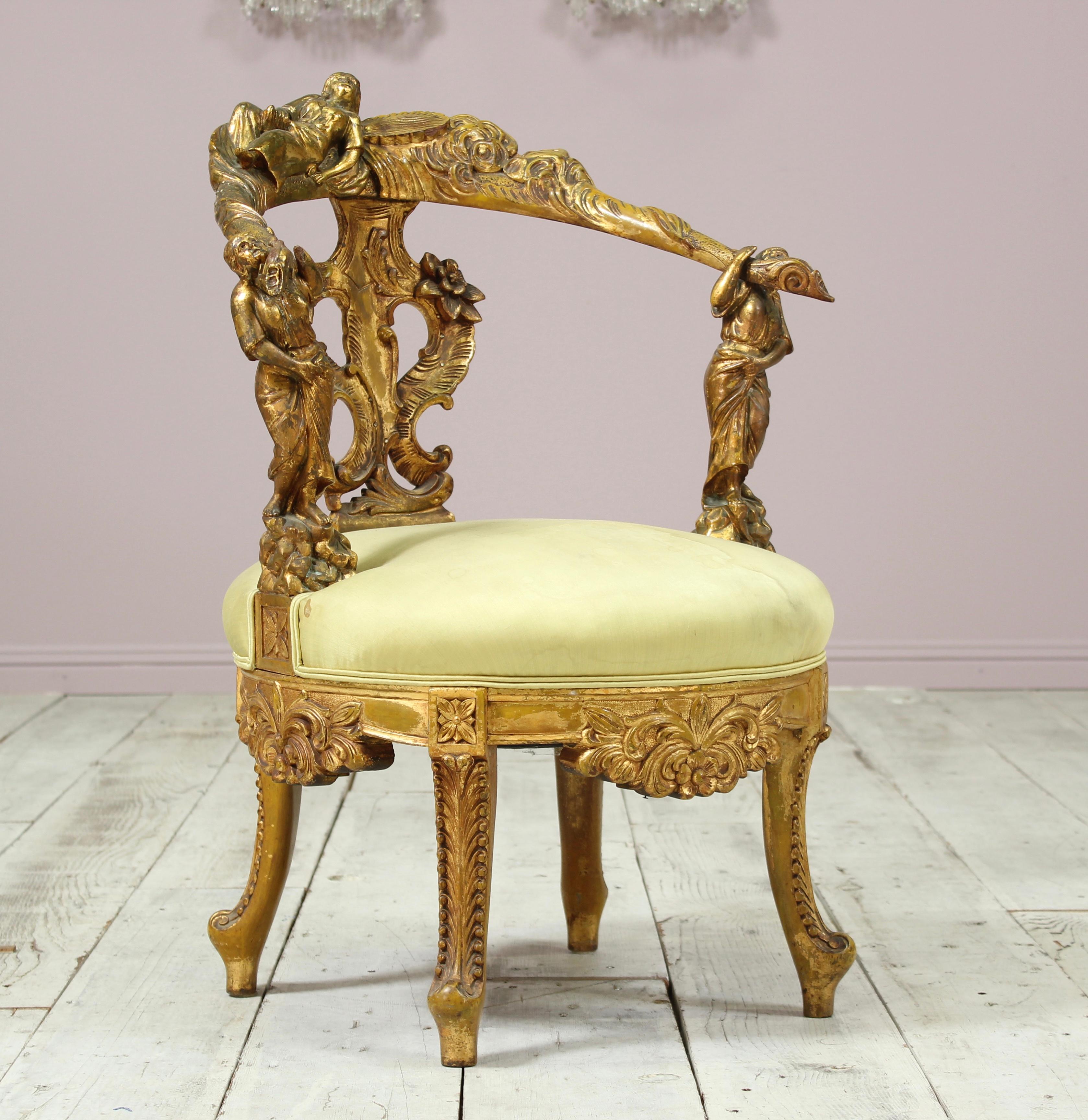 Italian Baroque Giltwood Settee and Side Chair 3