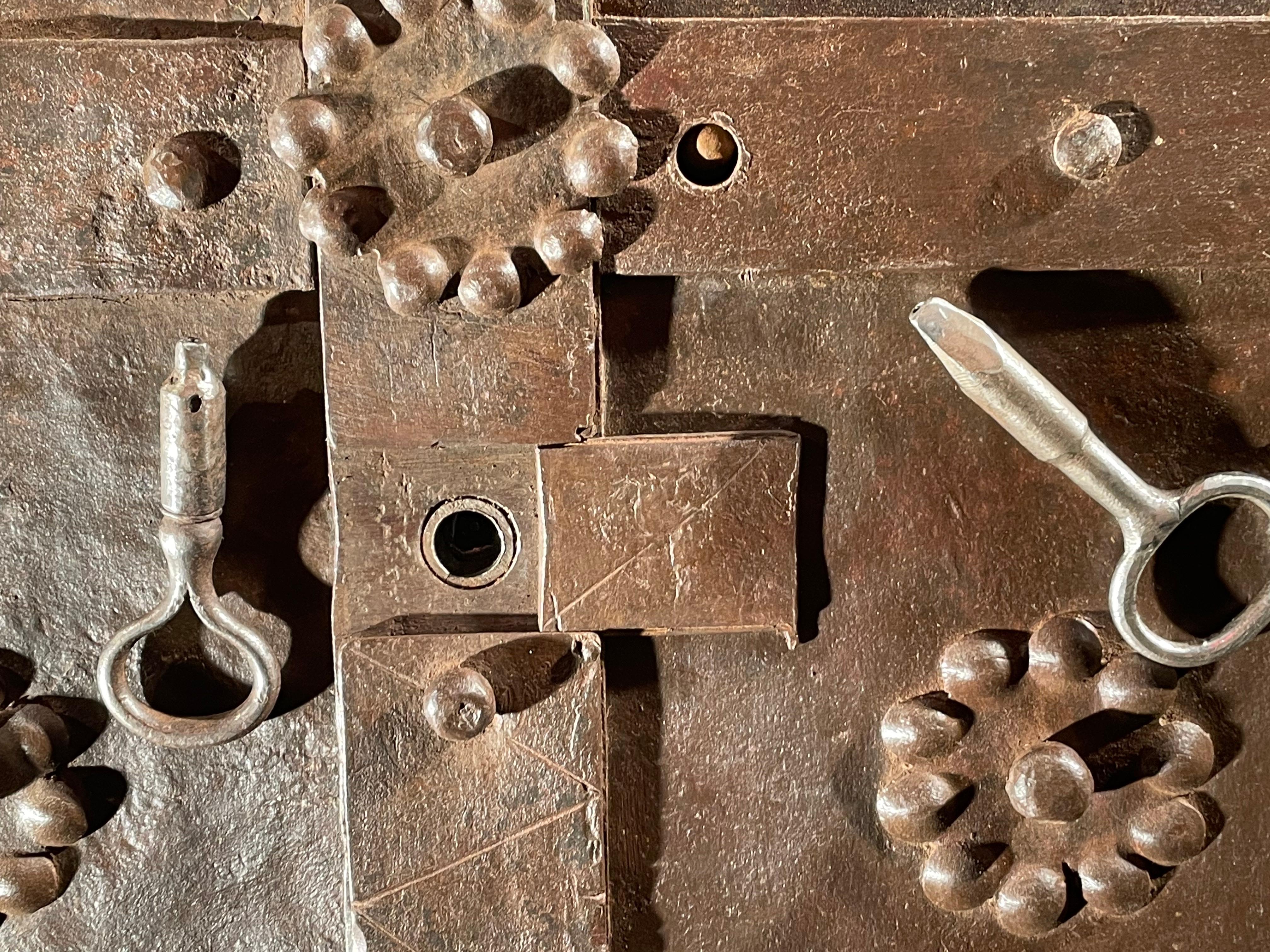 Wrought Iron Italian Baroque Iron Strongbox Safe With Original 16 Bolt Lock/Lockplate Chased