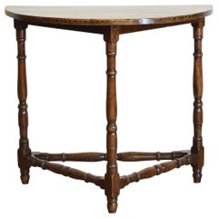 Italian Baroque Light Walnut Demilune Console Table Late 17th-Early 18th Century