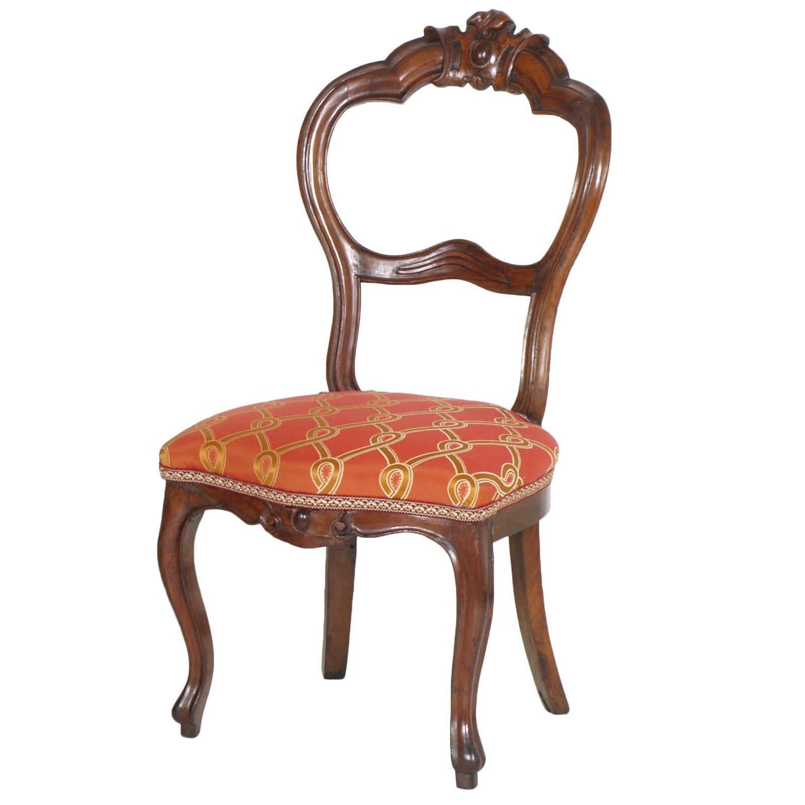 Italienische Barock-Beistellstühle oder Sessel oder Sessel ohne Armlehne aus Nussbaumholz, Louis Philippe, restauriert (Handgeschnitzt) im Angebot