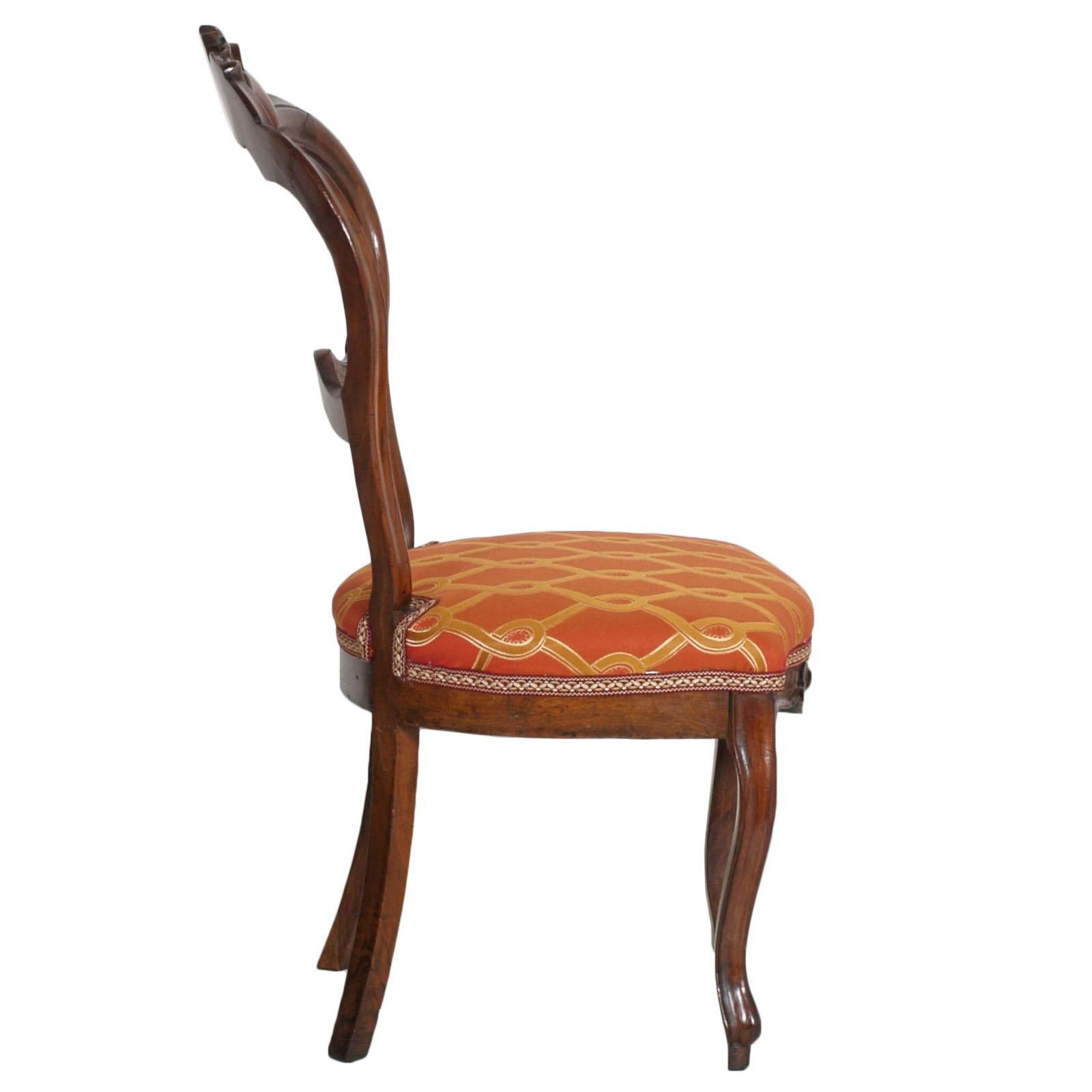 Italienische Barock-Beistellstühle oder Sessel oder Sessel ohne Armlehne aus Nussbaumholz, Louis Philippe, restauriert (19. Jahrhundert) im Angebot