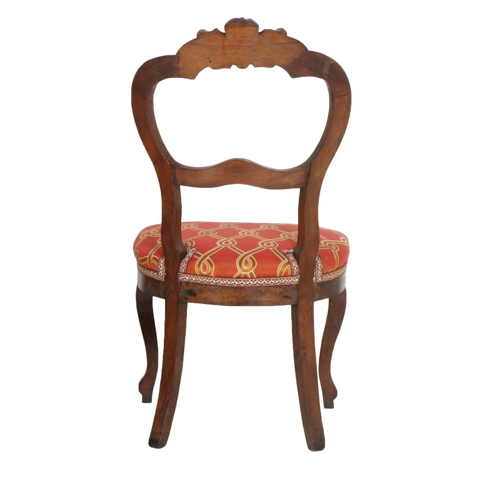 19th Century Italian Baroque Louis Philippe Side Chairs or Slipper Chairs in Walnut, Restored For Sale
