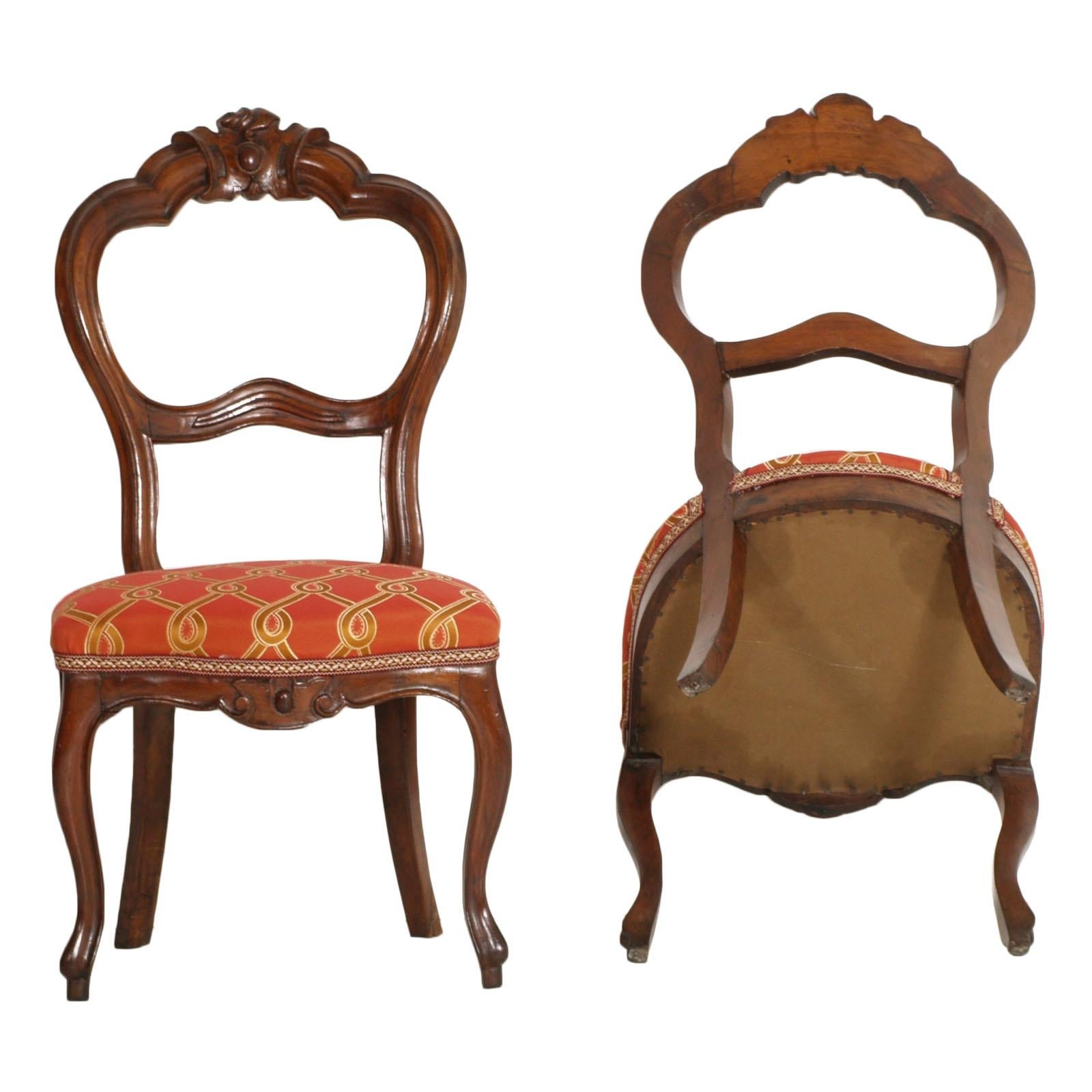 Velvet Italian Baroque Louis Philippe Side Chairs or Slipper Chairs in Walnut, Restored For Sale