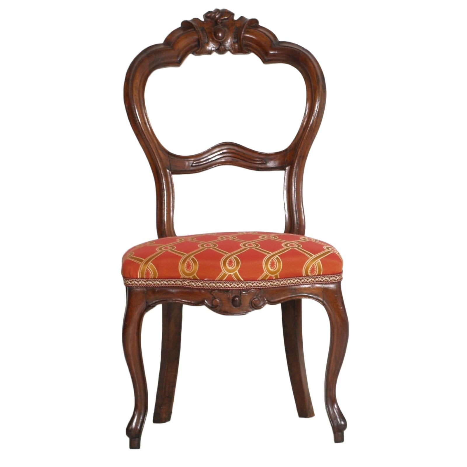 Italian Baroque Louis Philippe Side Chairs or Slipper Chairs in Walnut, Restored For Sale 1