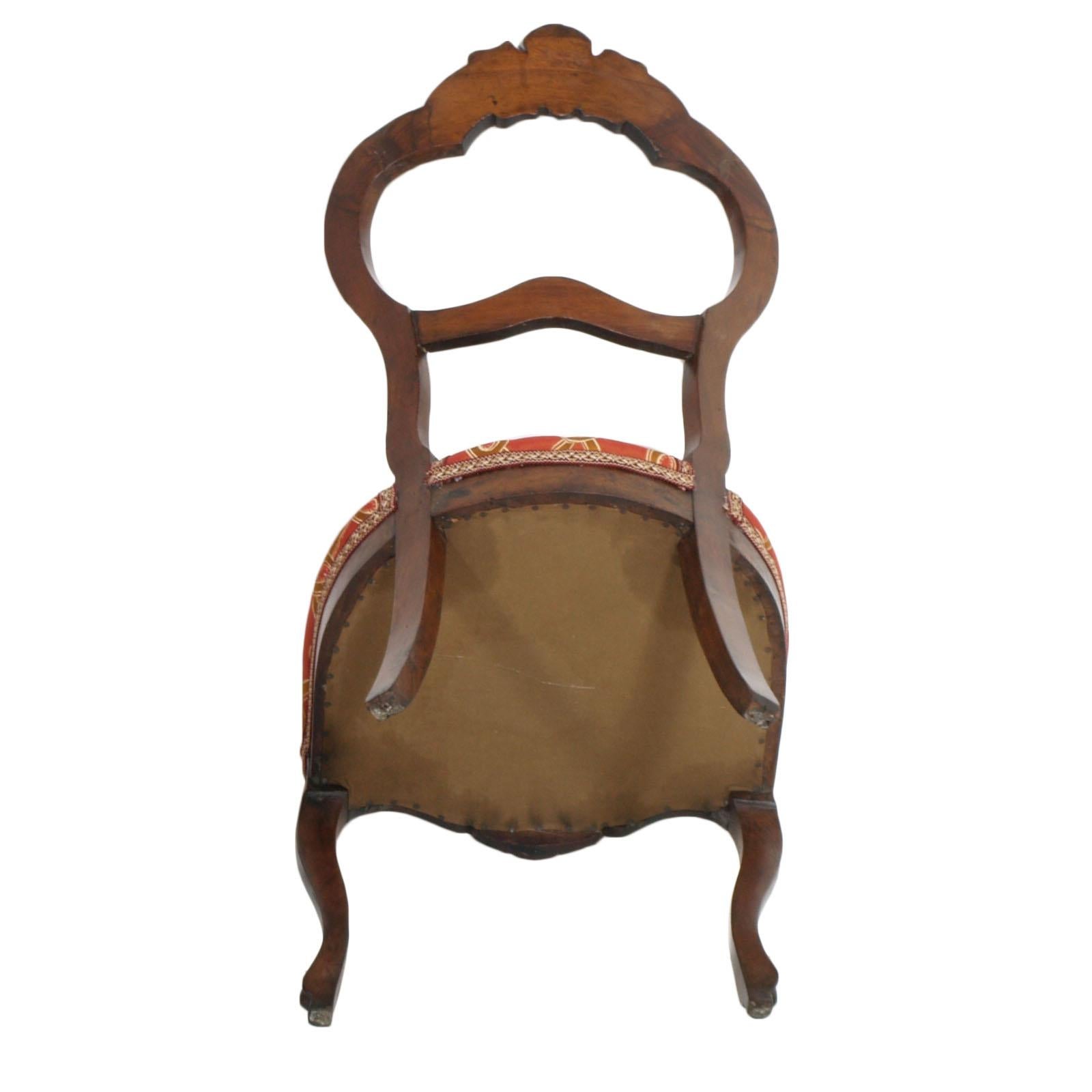 Italian Baroque Louis Philippe Side Chairs or Slipper Chairs in Walnut, Restored For Sale 2