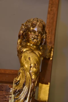 Oversized Baroque Louis XIV Style Putti Gilded Throne Chair, Italy, 1890